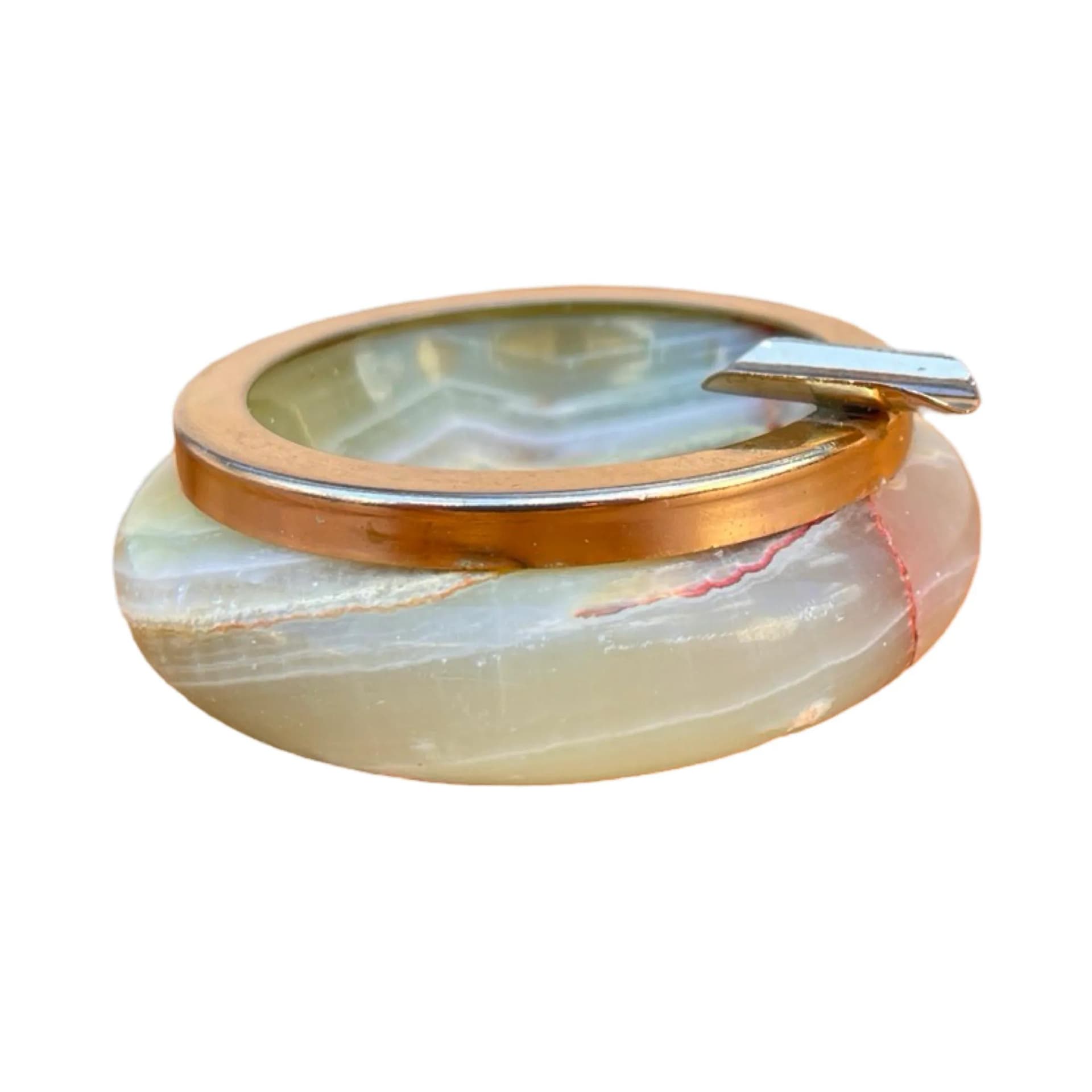 Popielnica, alabaster beżowy, mosiądz, Włochy, lata 70. - 127296