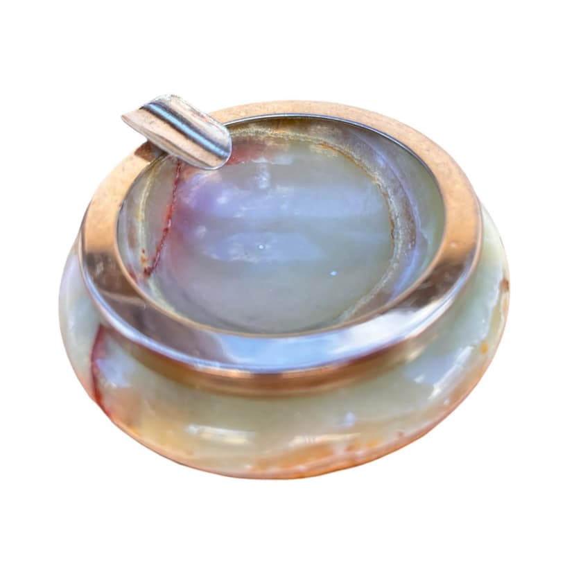 Popielnica, alabaster beżowy, mosiądz, Włochy, lata 70.