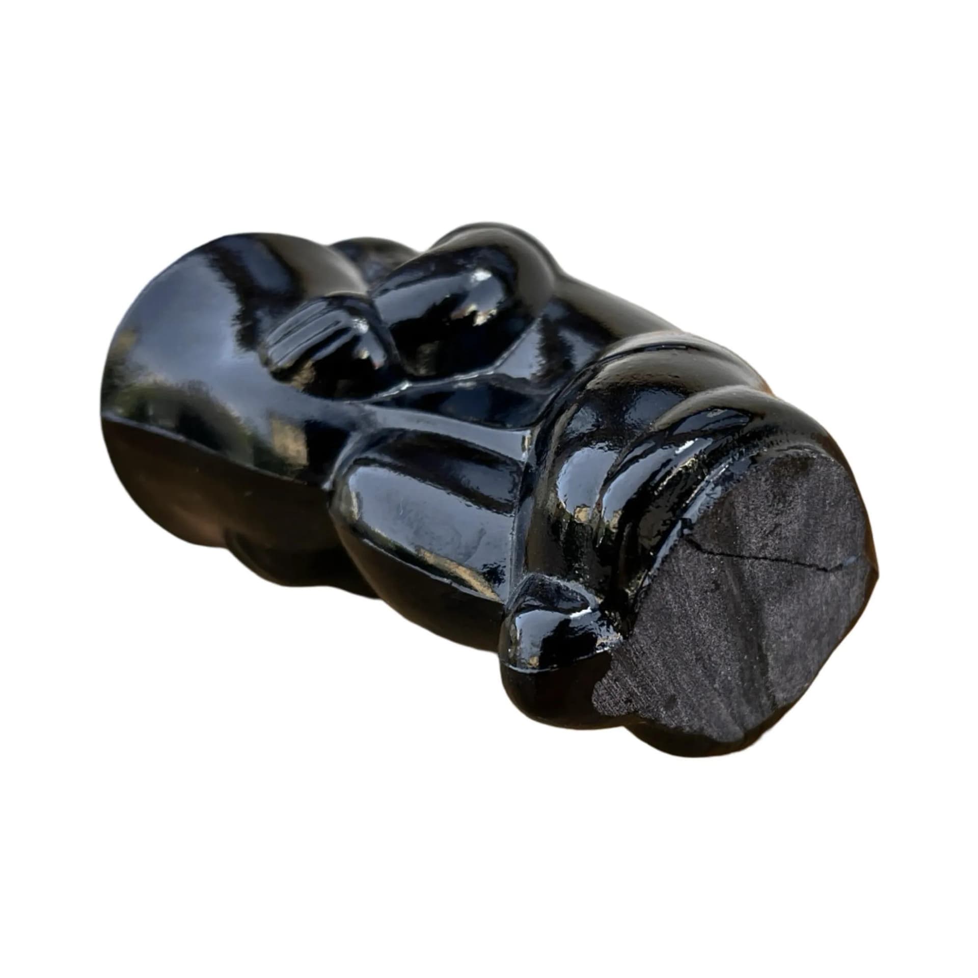 Candle holder angel, black hyalite glass, Libochovice, Czechoslovakia, 1960s. - 127179