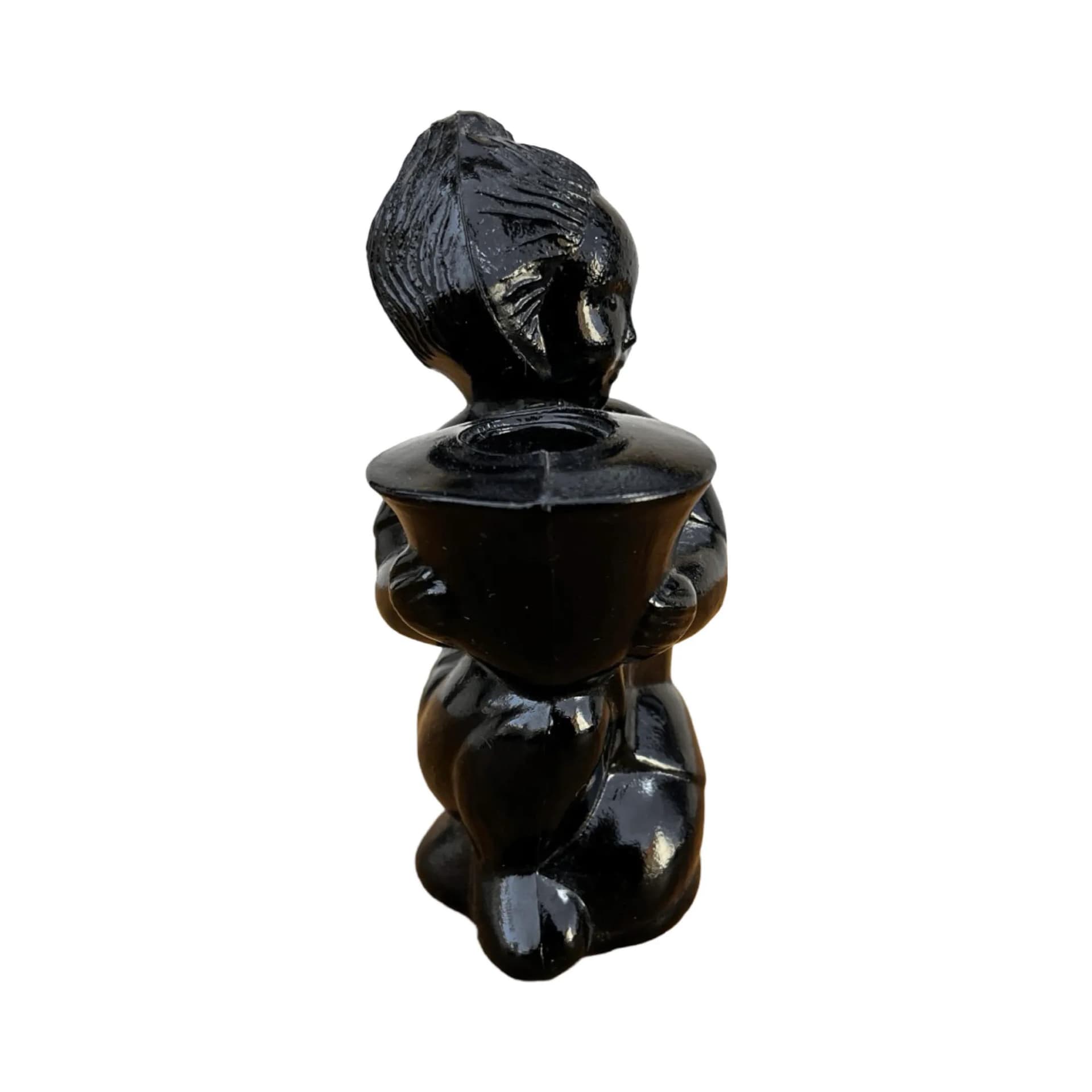 Candle holder angel, black hyalite glass, Libochovice, Czechoslovakia, 1960s. - 127183