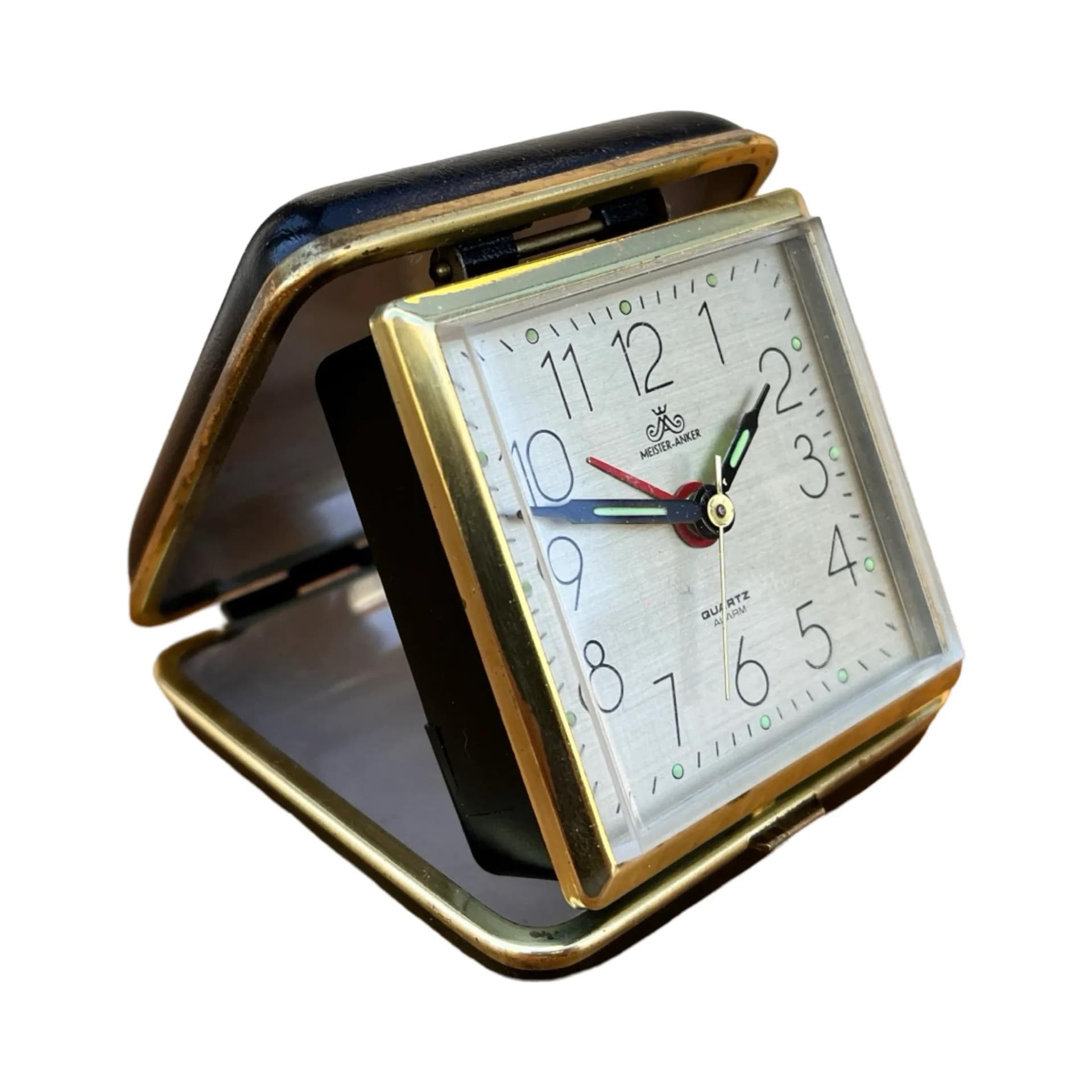 Budzik podróżny, Meister-Anker, srebrny, plastik, Niemcy, lata 70. - 127156