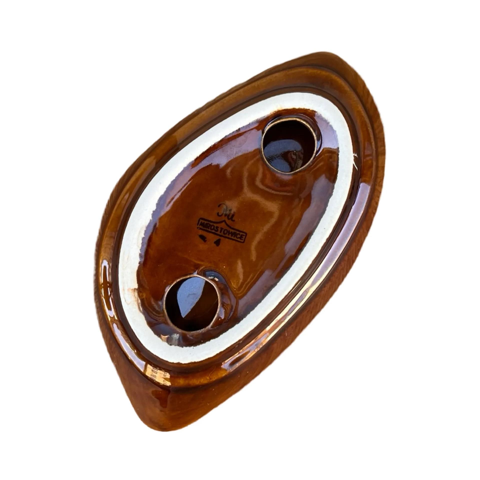 Popielnica liść, brązowy, porcelit, proj. A. Sadulski, Polska, lata 70. - 127114