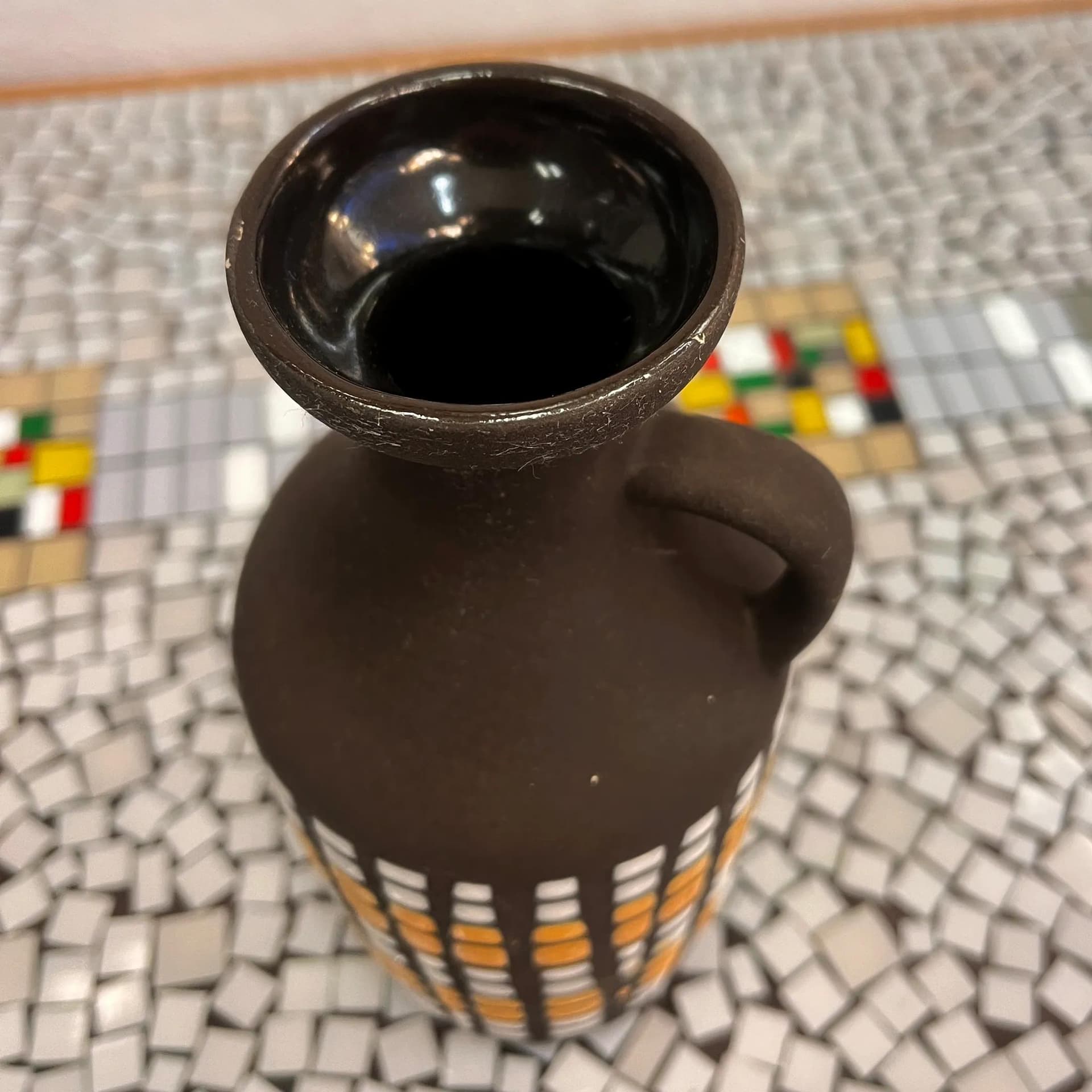 Wazon z uchem, multikolor, kamionka, Strehla Keramik, Niemcy, lata 70. - 127035