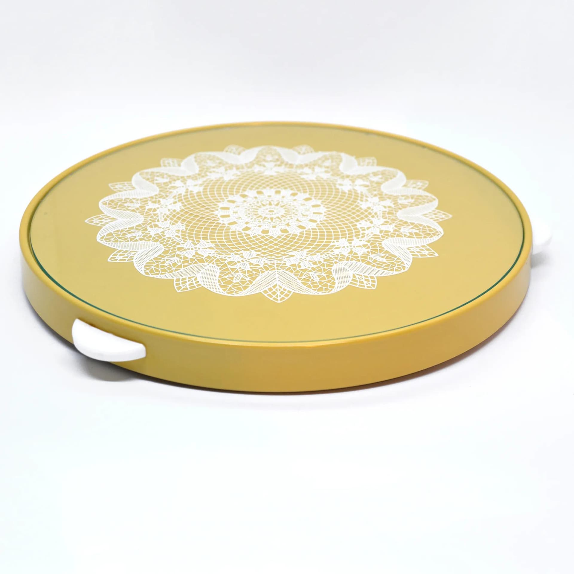 Patera obrotowa, żółty, szkło, tworzywo sztuczne, bakelit, Niemcy, lata 60.