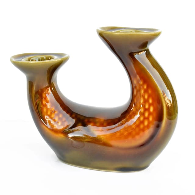 Świecznik Brusel, zielony brązowy, fajans, Ditmar Urbach, Czechosłowacja, lata 60. - WYMIARY