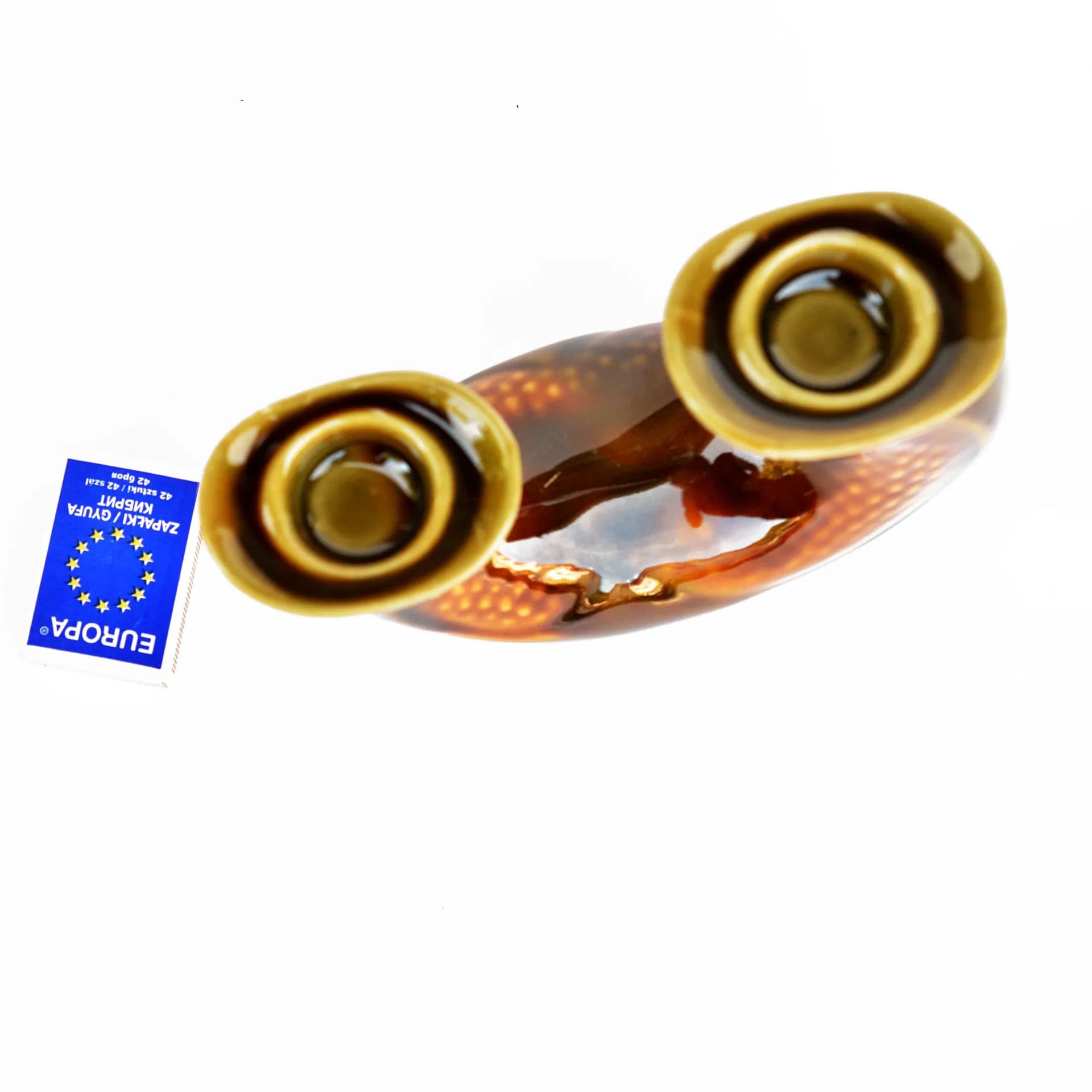 Świecznik Brusel, zielony brązowy, fajans, Ditmar Urbach, Czechosłowacja, lata 60. - 127000