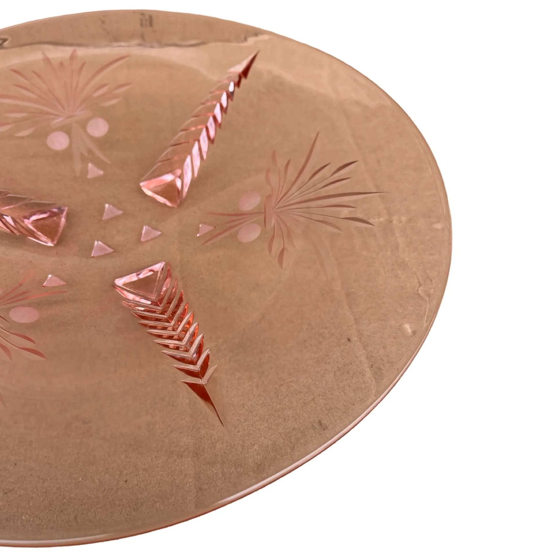 Patera art déco, łososiowy róż, szkło, Huta Niemen, Polska, lata 30. - 126988