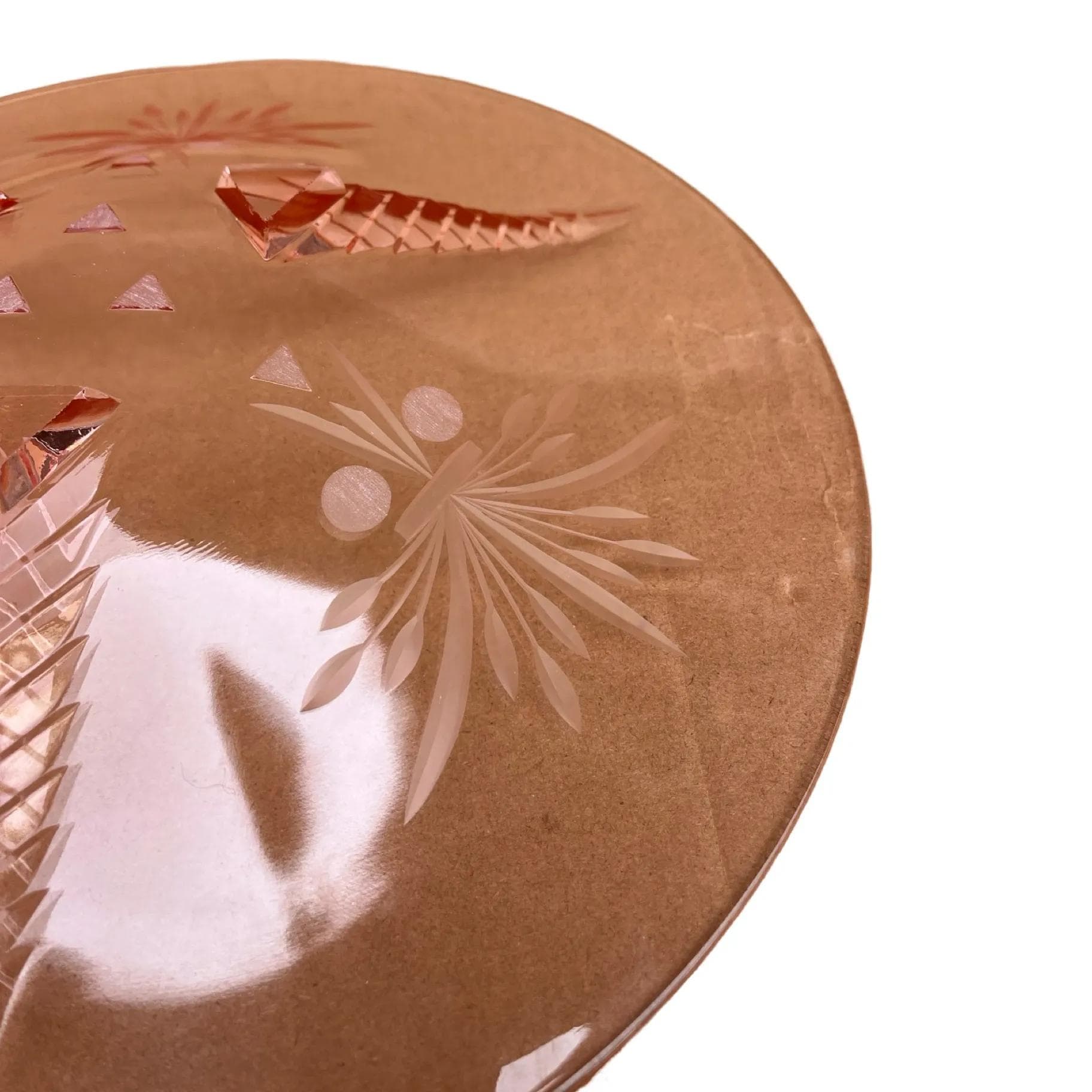 Patera art déco, łososiowy róż, szkło, Huta Niemen, Polska, lata 30. - 126985