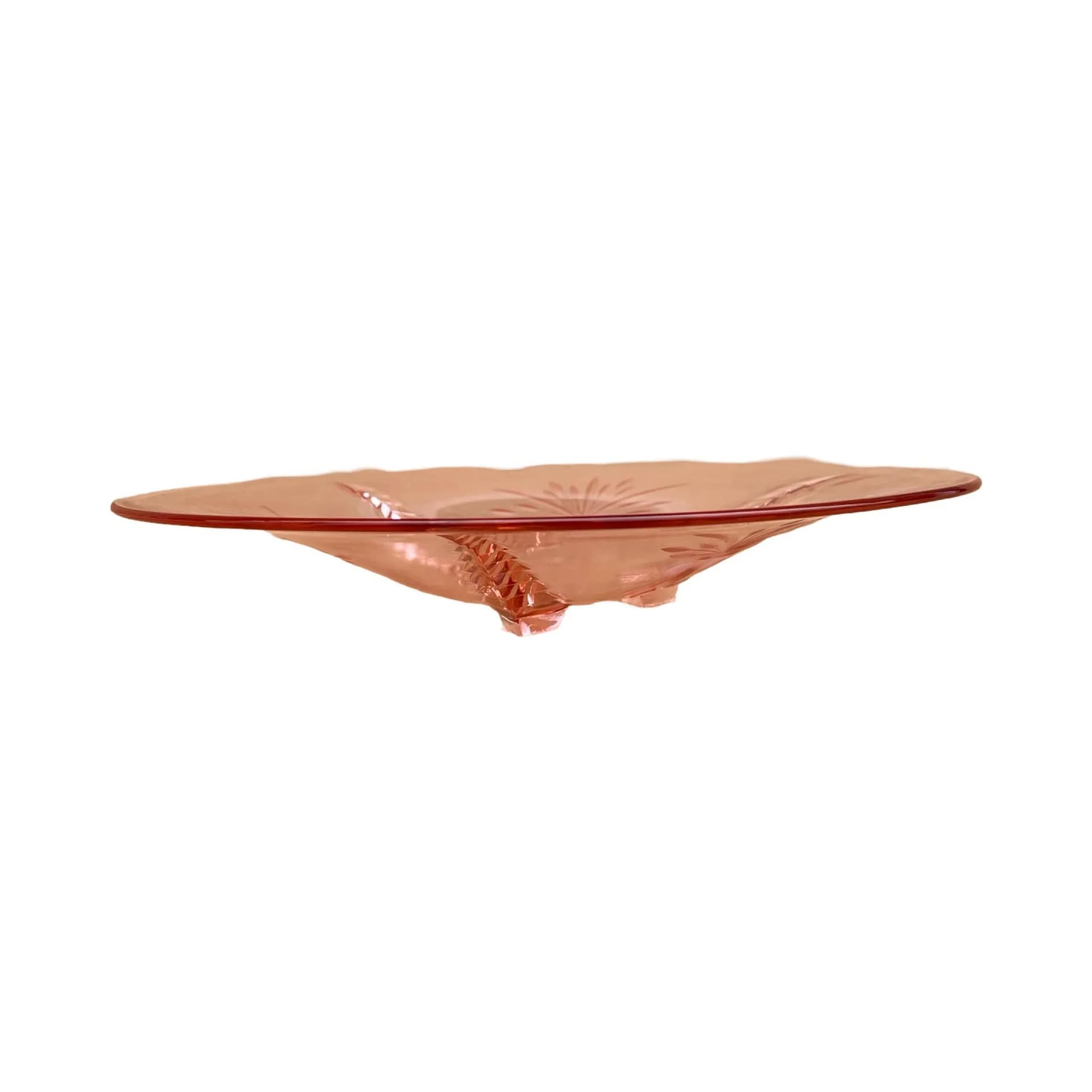 Patera art déco, łososiowy róż, szkło, Huta Niemen, Polska, lata 30. - 126982