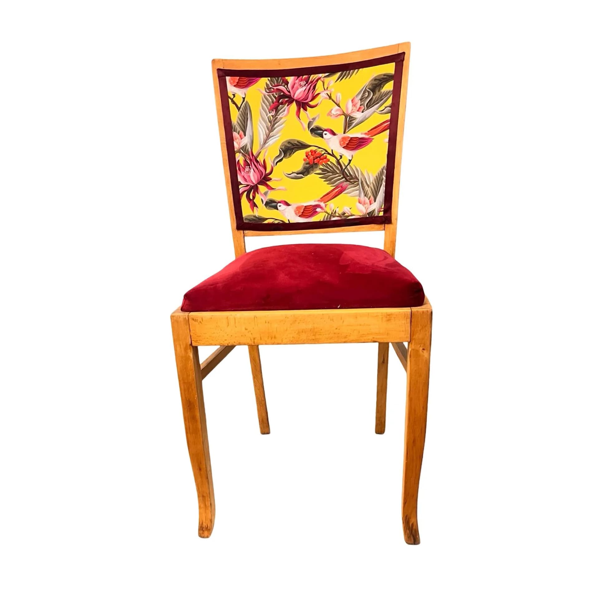 Krzesło, burgund velvet, buk miodowy, Polska, lata 50. - 126788