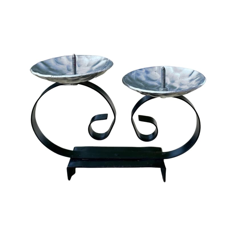 Świecznik mid-century modern, metal czarny, aluminium srebrny, Belgia, lata 60.