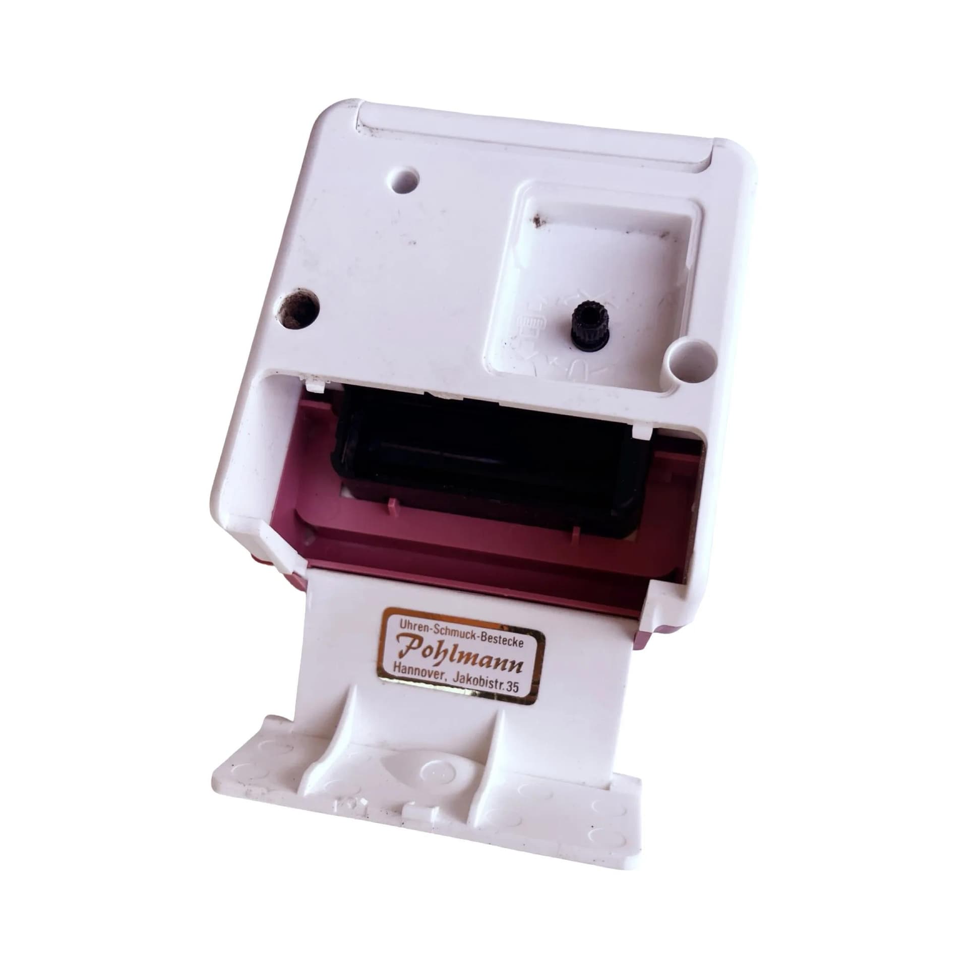 Budzik modernistyczny, różowy, tworzywo sztuczne, Junghans, Niemcy, lata 80. - 126714