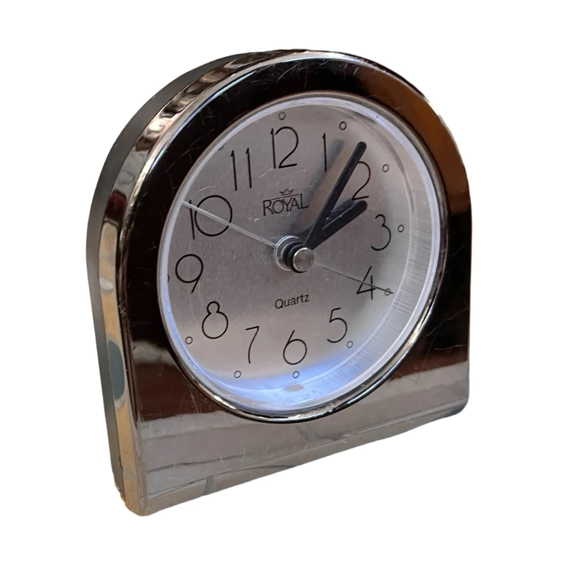 Zegar kominkowy Modern Royal, srebrny, metal chromowany, Niemcy, lata 80. - 126698