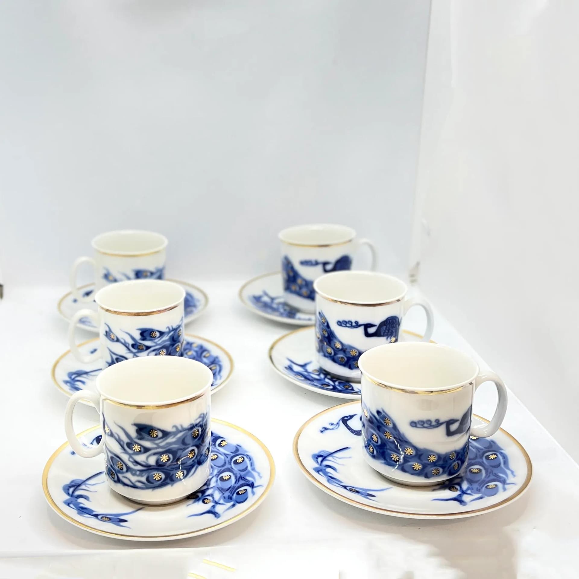Set of cups with saucers, Josephina, white cobalt, porcelain, by J. Ježek, Czechoslovakia, 1960s - 126642
