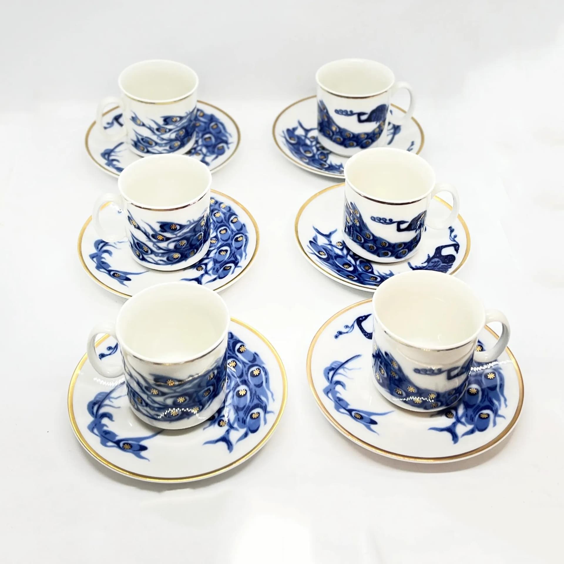 Set of cups with saucers, Josephina, white cobalt, porcelain, by J. Ježek, Czechoslovakia, 1960s - 126643
