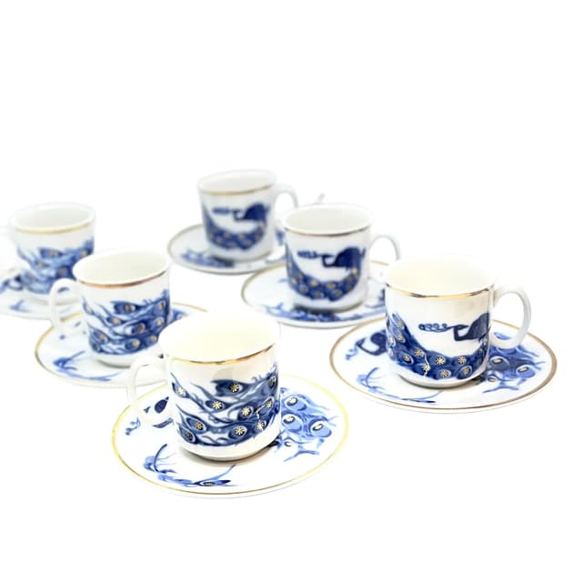 Set of cups with saucers, Josephina, white cobalt, porcelain, by J. Ježek, Czechoslovakia, 1960s - DIMENSION