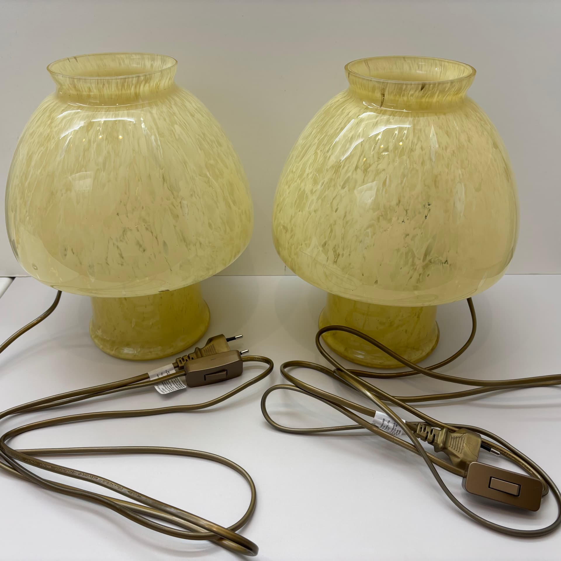 Para lamp nocnych Mushroom, szkło Murano żółty, Włochy, lata 70. - 129806