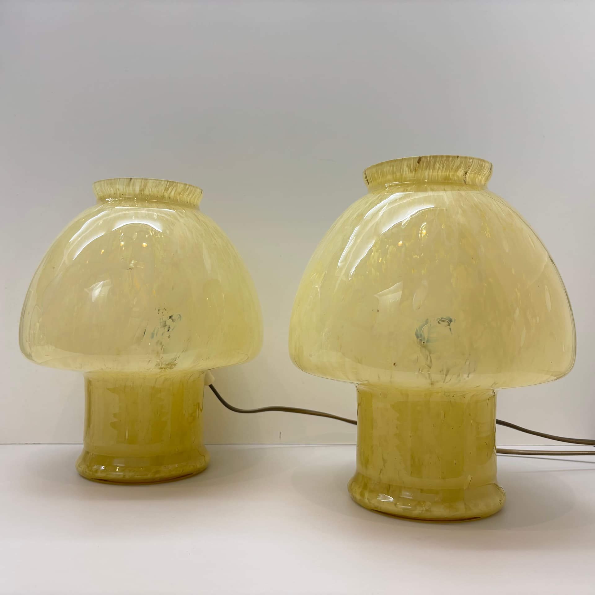 Para lamp nocnych Mushroom, szkło Murano żółty, Włochy, lata 70. - 129809