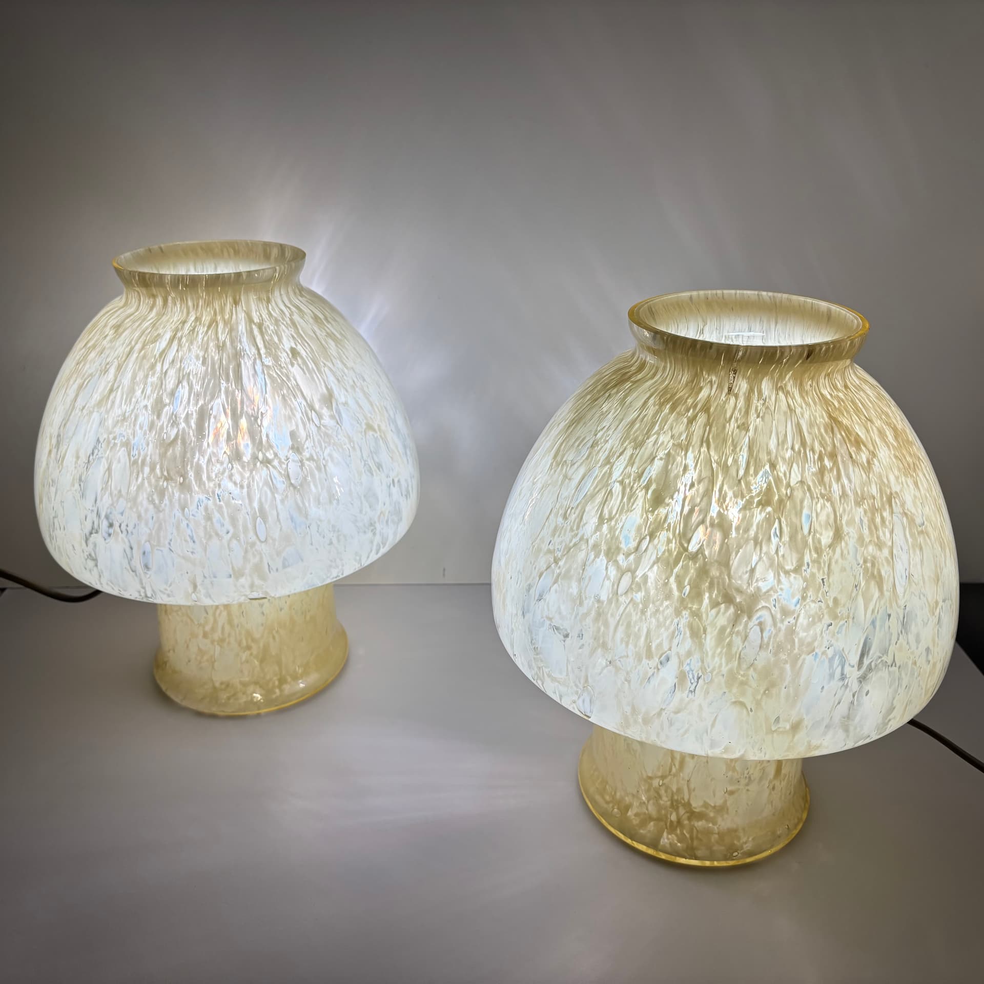 Para lamp nocnych Mushroom, szkło Murano żółty, Włochy, lata 70. - 129820