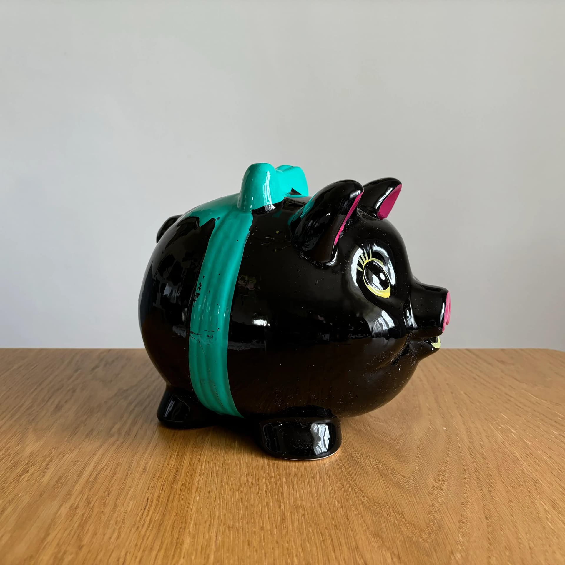 Piggy Bank Black Piggie, multicolor porcelain, Germany, 1980s. - 8813