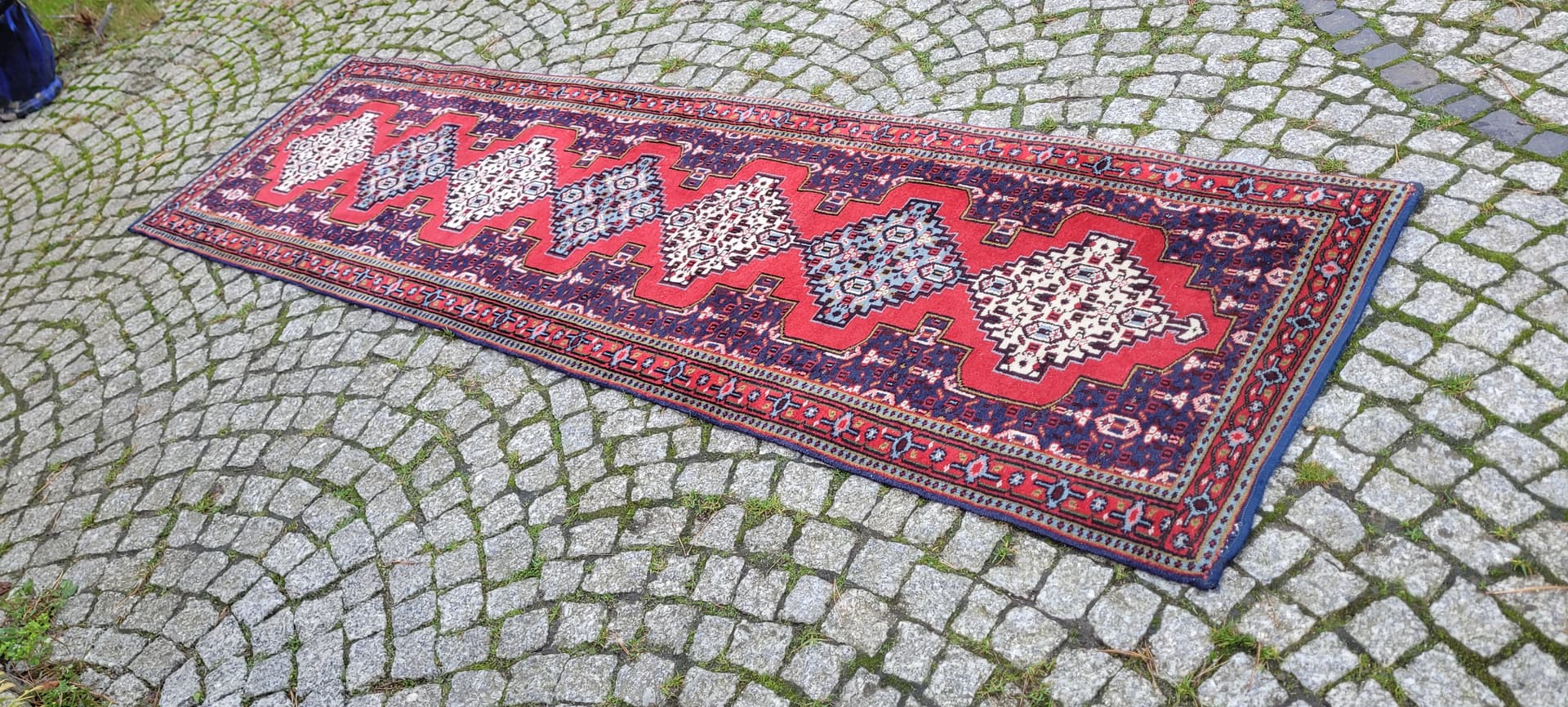 Rug Kazak 255x73cm, multicolor wool, India, early 20th c. - 130059