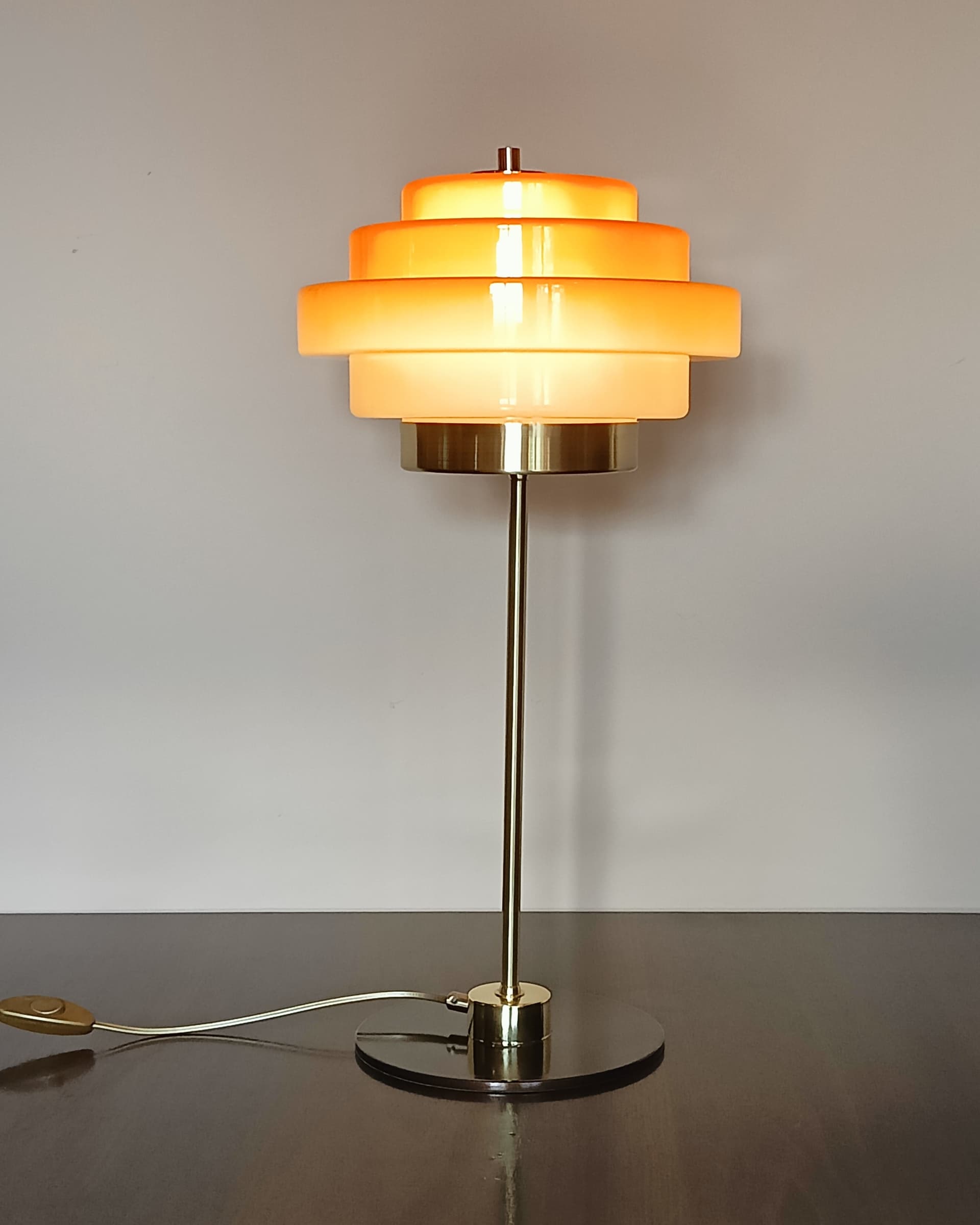 Lampa biurkowa, pomarańczowy, szkło, Niemcy, lata 70. - 130066