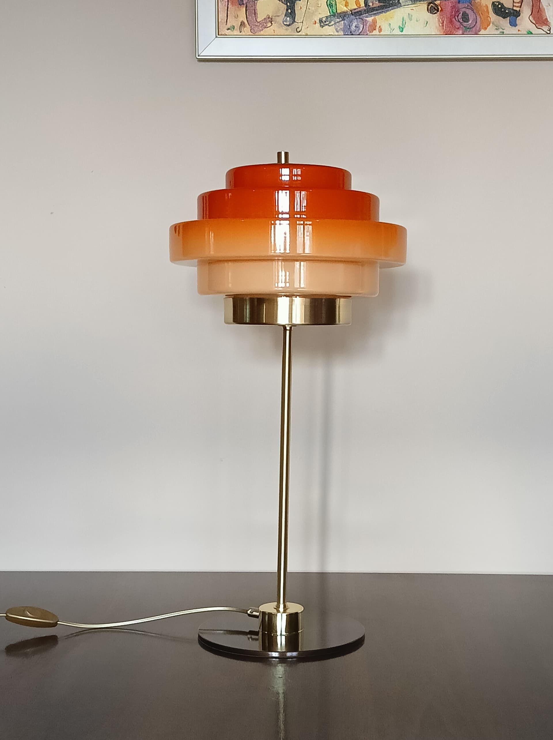 Lampa biurkowa, pomarańczowy, szkło, Niemcy, lata 70. - 130067