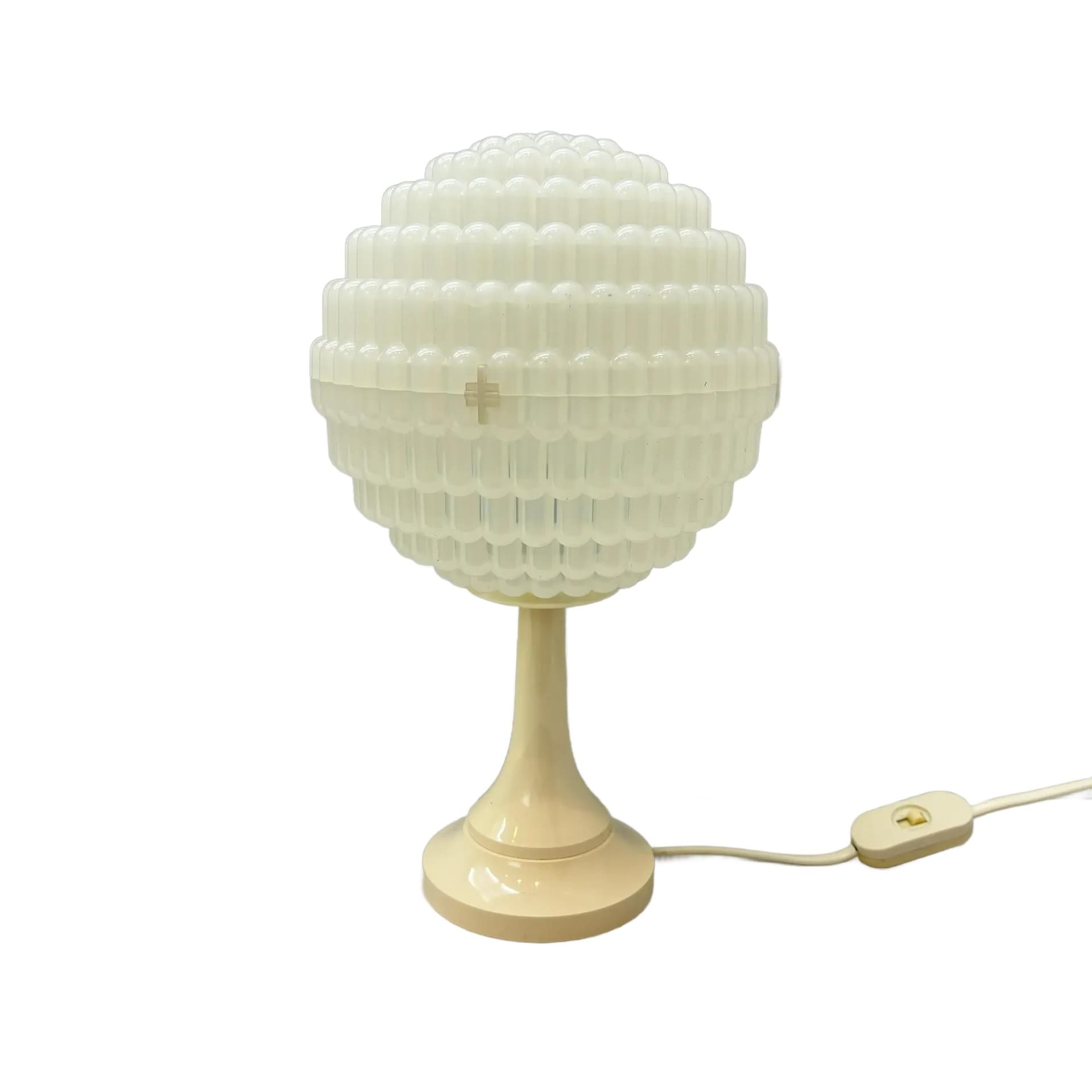 Lampka nocna Space Age, plastik ivory white, akryl ivory white, Szwecja, lata 70.