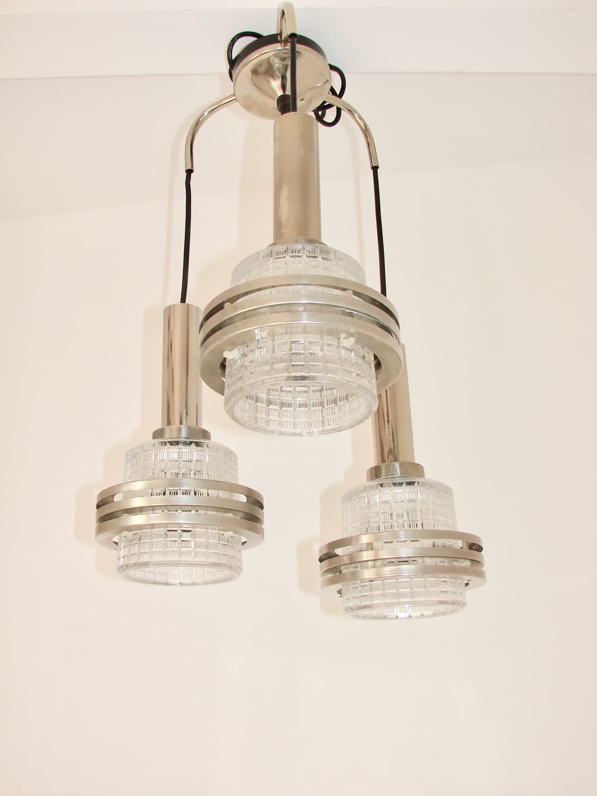 Lampa wisząca Modern, srebrny, metal, szkło, lata 70. - 130215