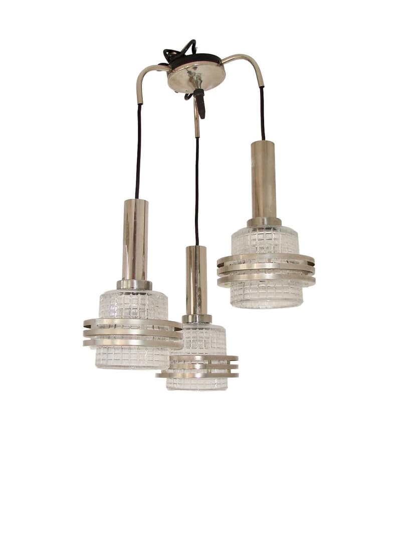 Lampa wisząca Modern, srebrny, metal, szkło, lata 70.