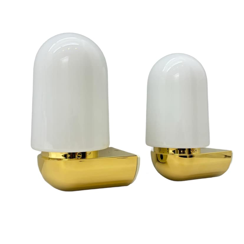 Para kinkietów 3345, złocone tworzywo, szkło mleczne, Glashutte Limburg, Niemcy, lata 90.