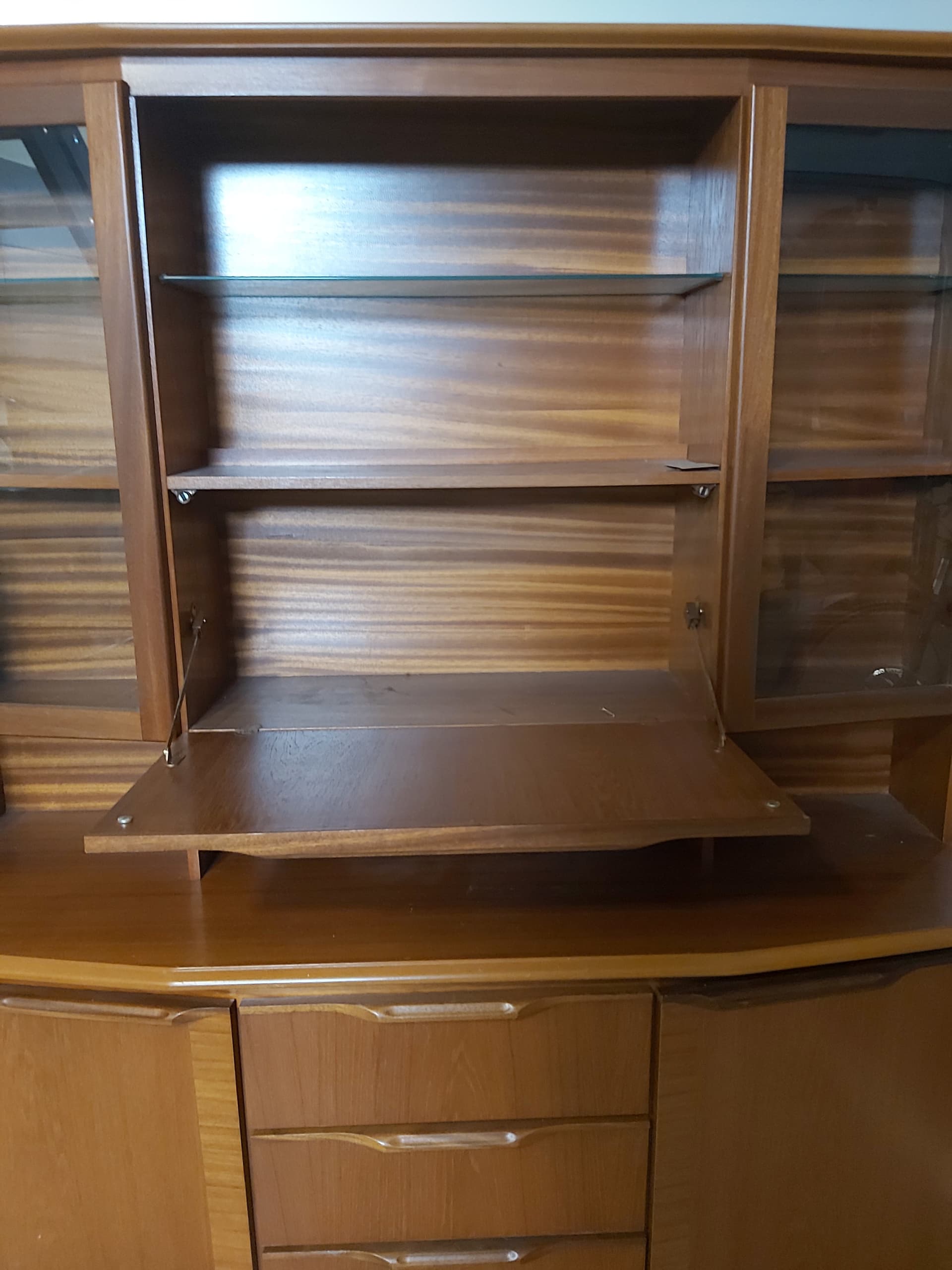 Kredens, teak brązowy, Anglia, lata 70. - 130418