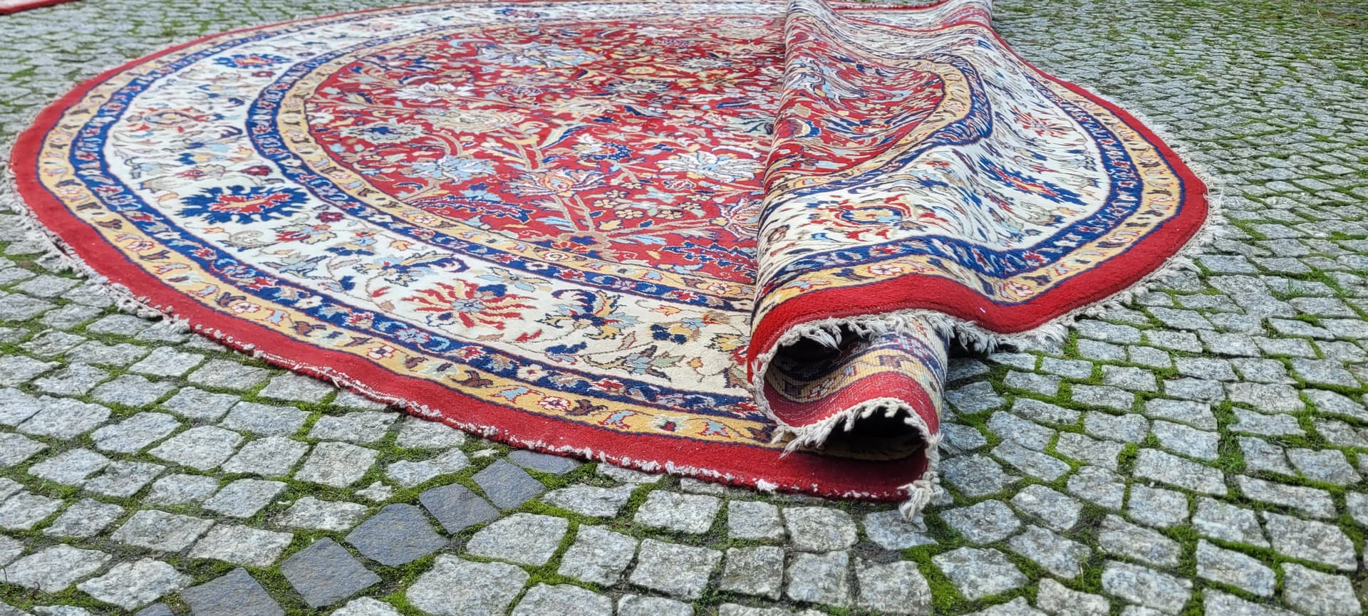 Dywan okrągły Indo-Tebriz 310cm, czerwony, wełna, Indie - 130563