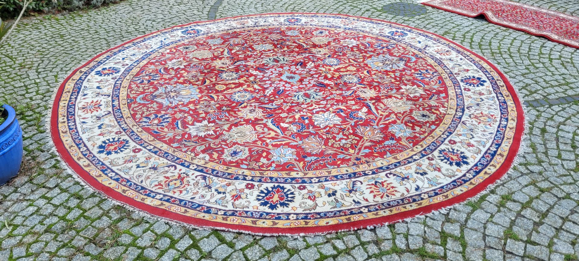 Dywan okrągły Indo-Tebriz 310cm, czerwony, wełna, Indie - 130568