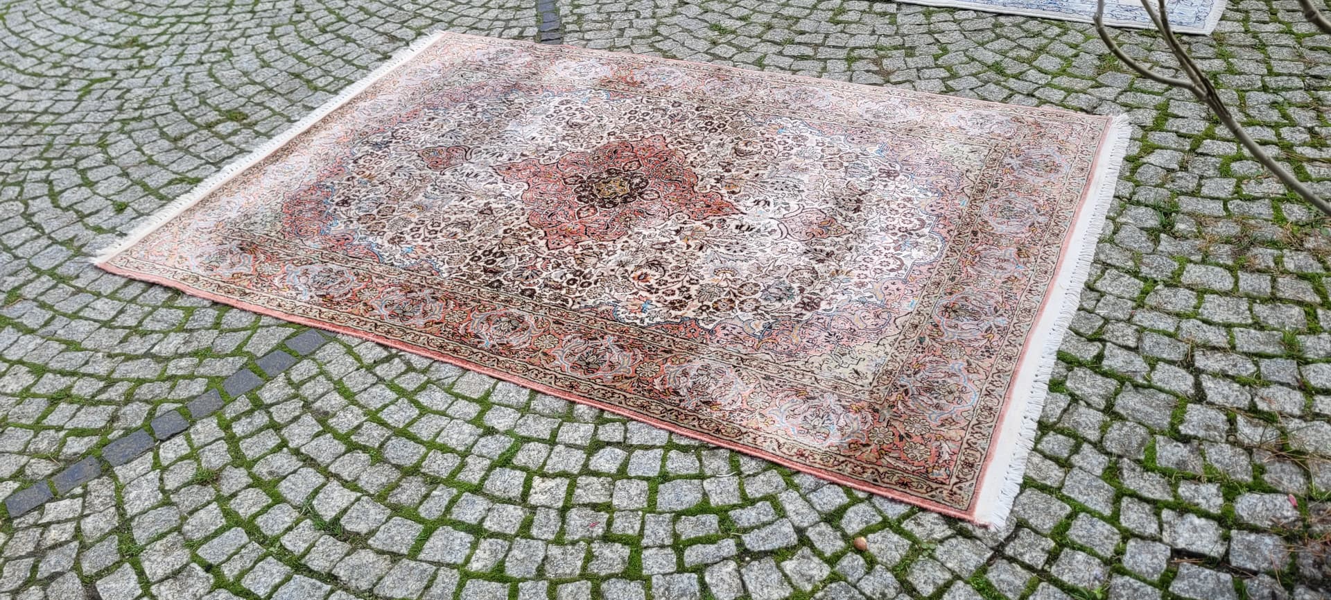 Dywan Indo Ghom, 200x125 cm, jedwab srebrny, bawełna, Indie - 130828