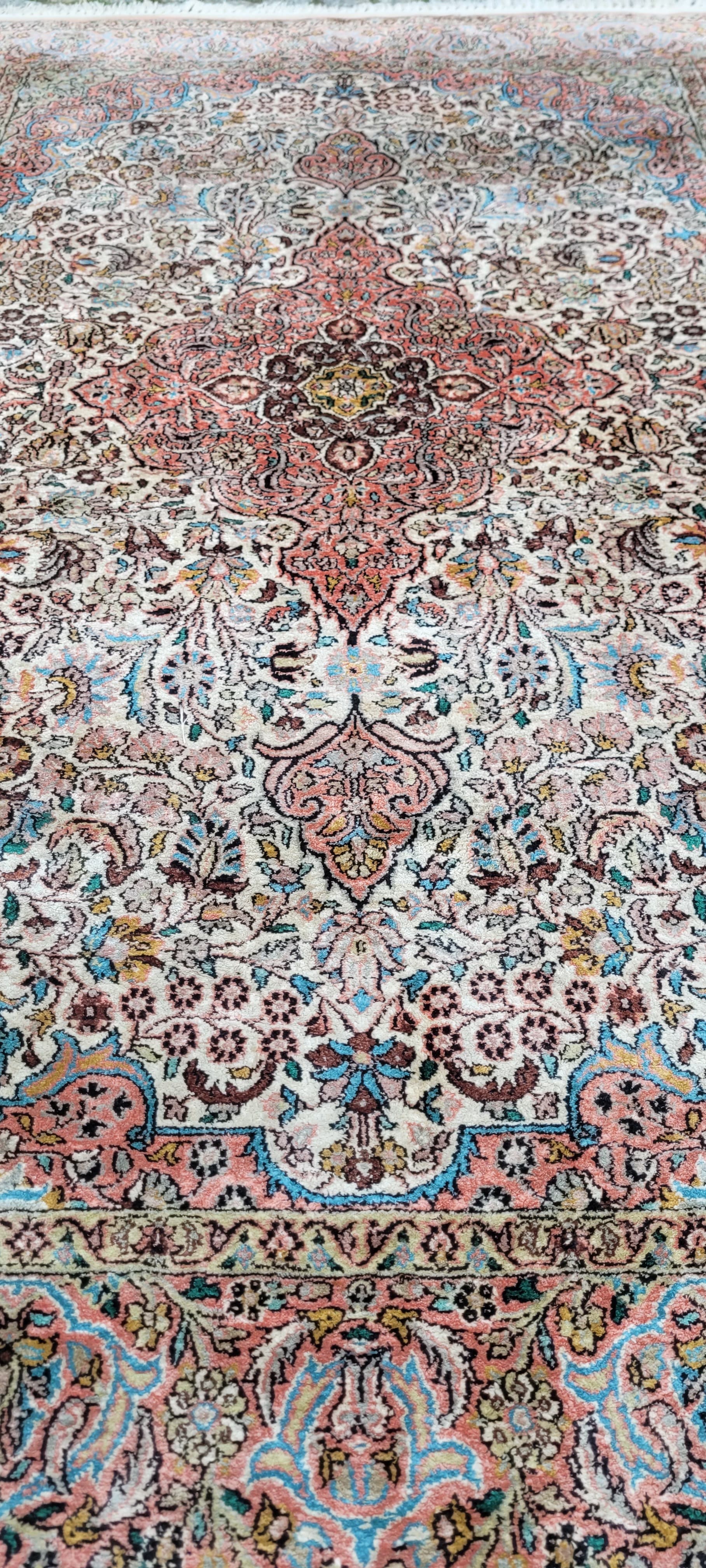 Dywan Indo Ghom, 200x125 cm, jedwab srebrny, bawełna, Indie - 130825