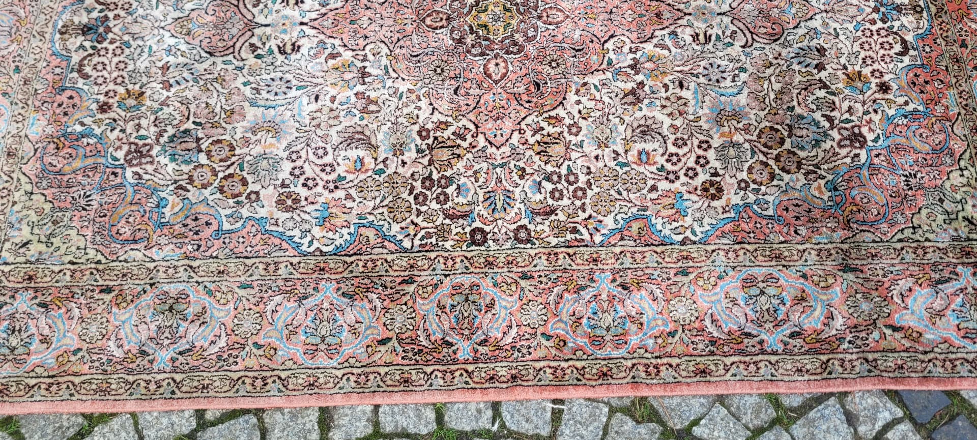 Dywan Indo Ghom, 200x125 cm, jedwab srebrny, bawełna, Indie - 130836