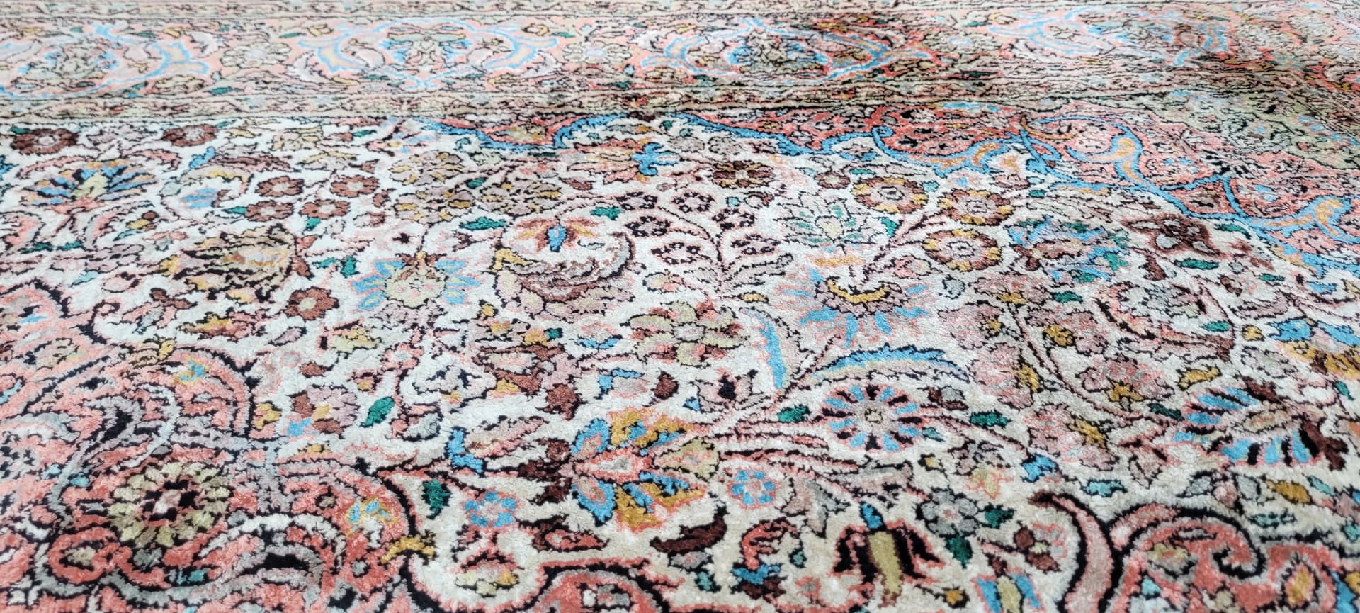 Dywan Indo Ghom, 200x125 cm, jedwab srebrny, bawełna, Indie - 130824