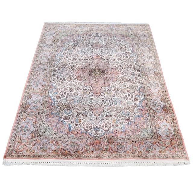 Dywan Indo Ghom, 200x125 cm, jedwab srebrny, bawełna, Indie - WYMIARY