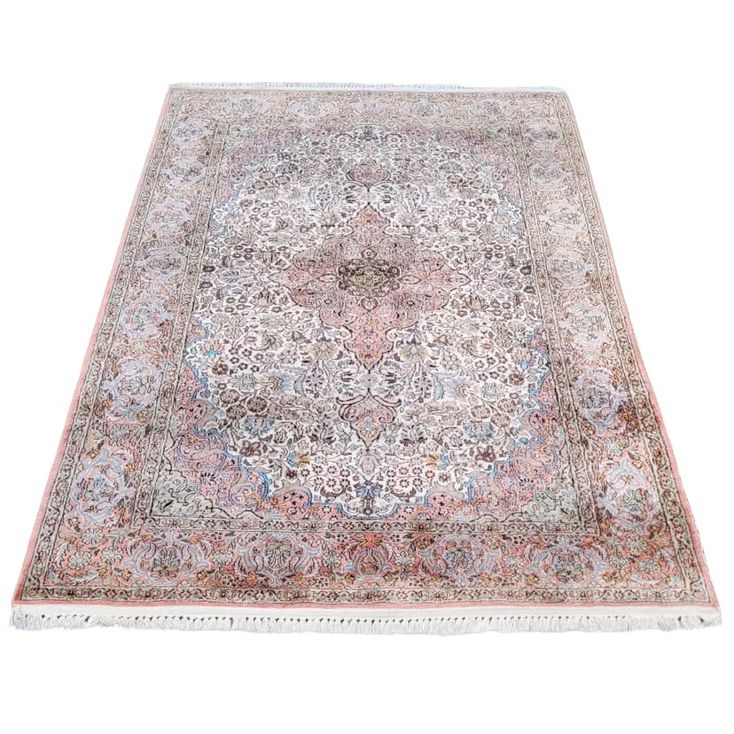 Dywan Indo Ghom, 200x125 cm, jedwab srebrny, bawełna, Indie