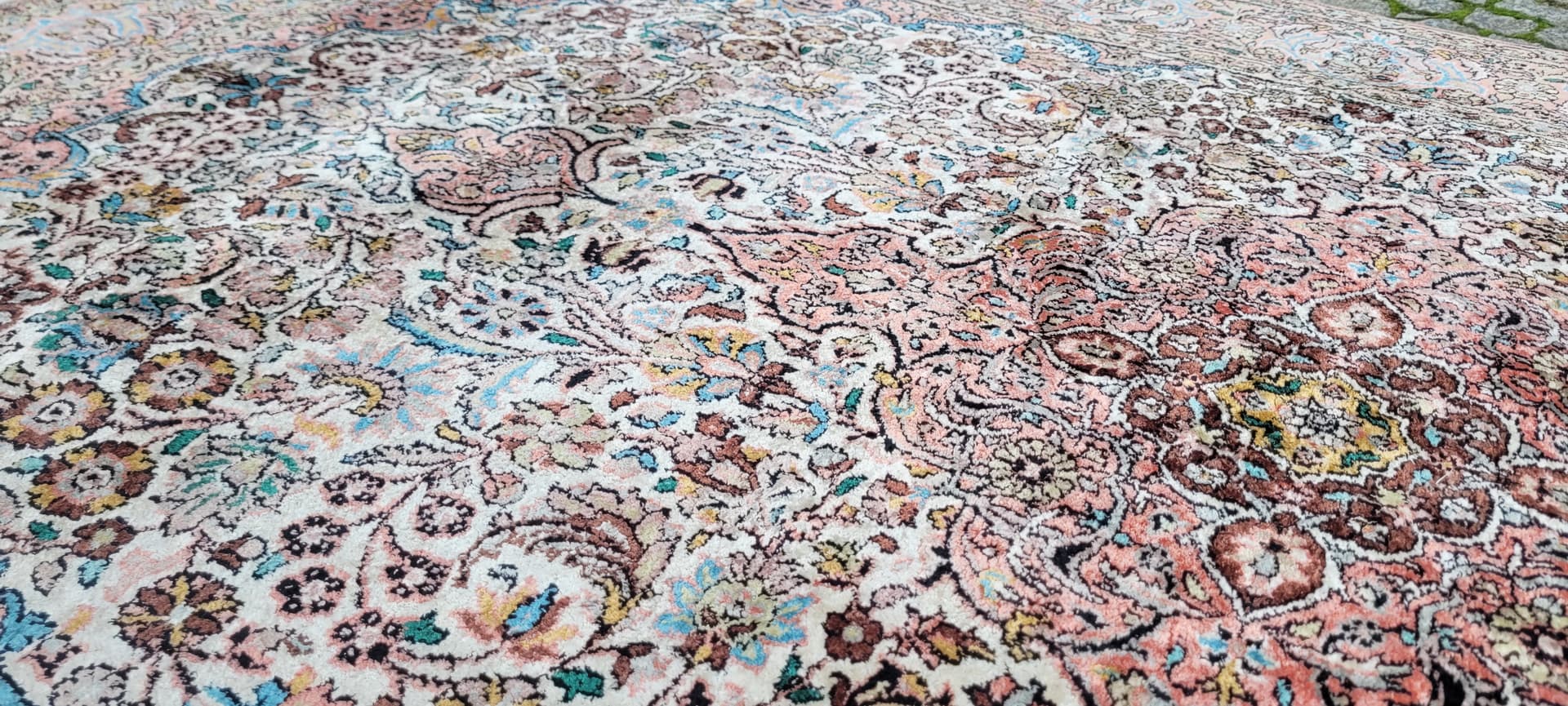 Dywan Indo Ghom, 200x125 cm, jedwab srebrny, bawełna, Indie - 130823