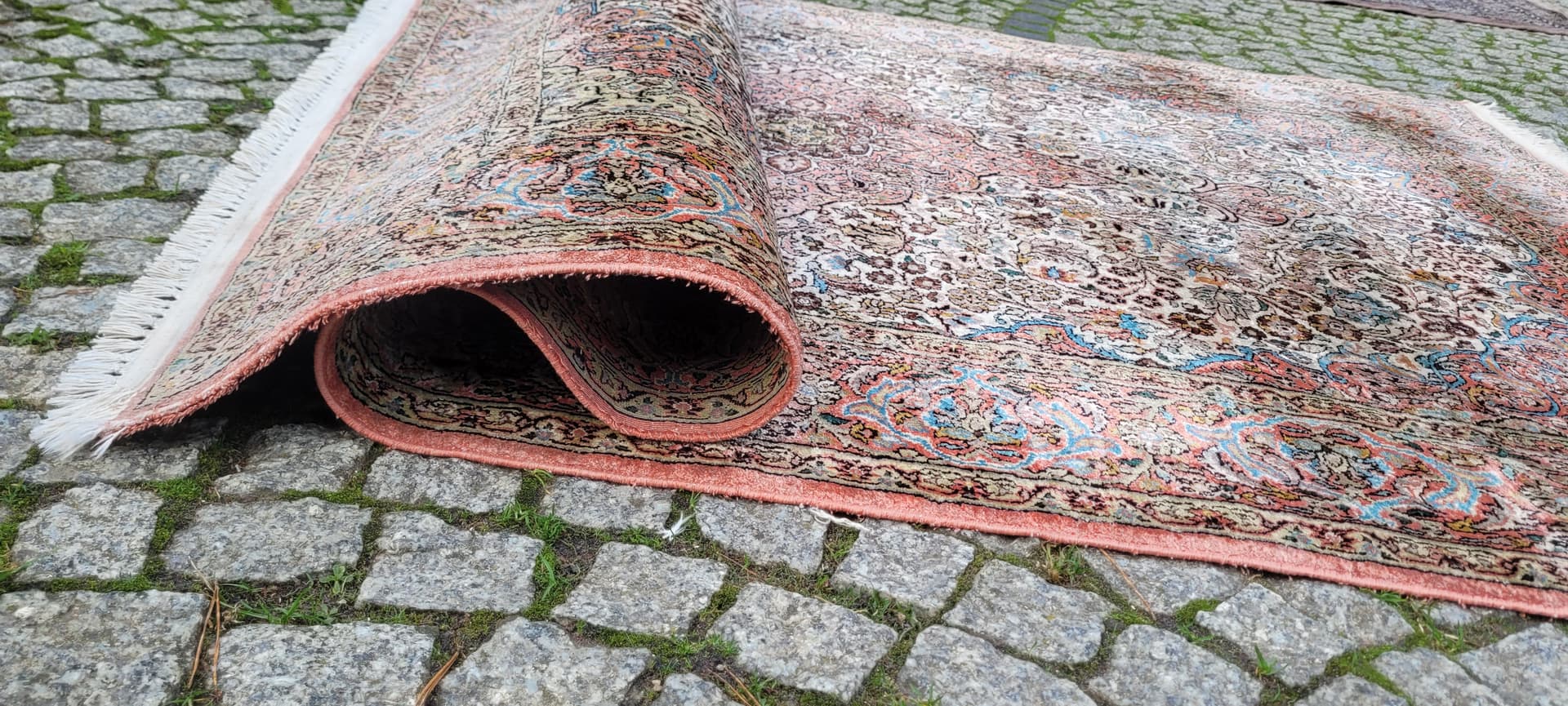 Dywan Indo Ghom, 200x125 cm, jedwab srebrny, bawełna, Indie - 130826