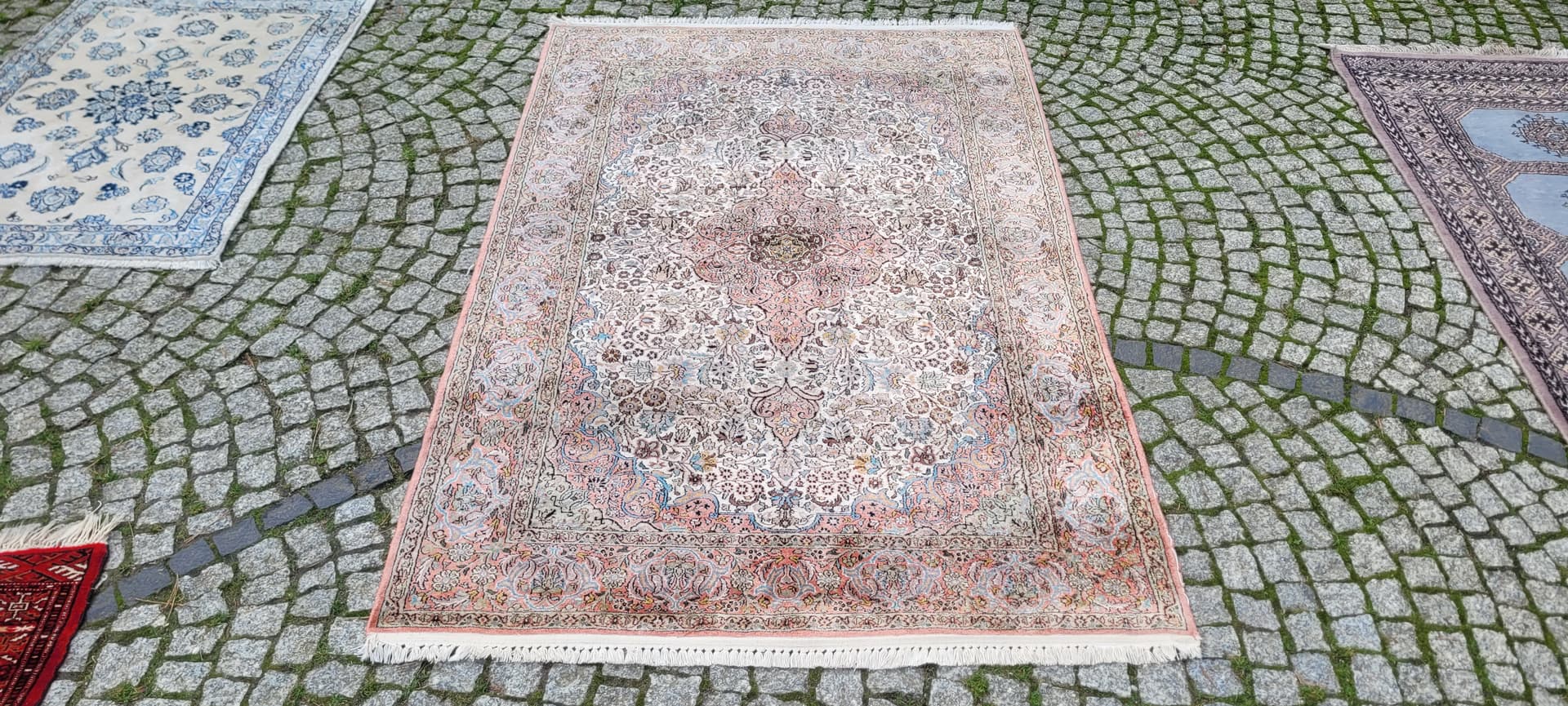 Dywan Indo Ghom, 200x125 cm, jedwab srebrny, bawełna, Indie - 130827