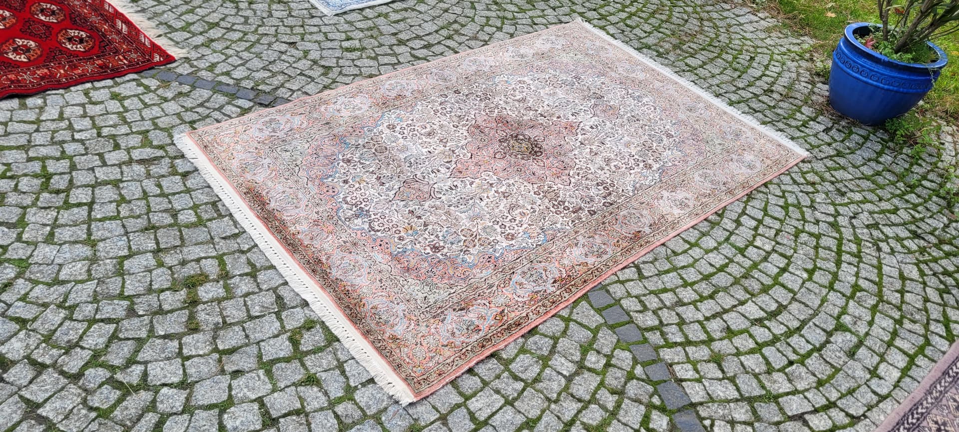 Dywan Indo Ghom, 200x125 cm, jedwab srebrny, bawełna, Indie - 130829