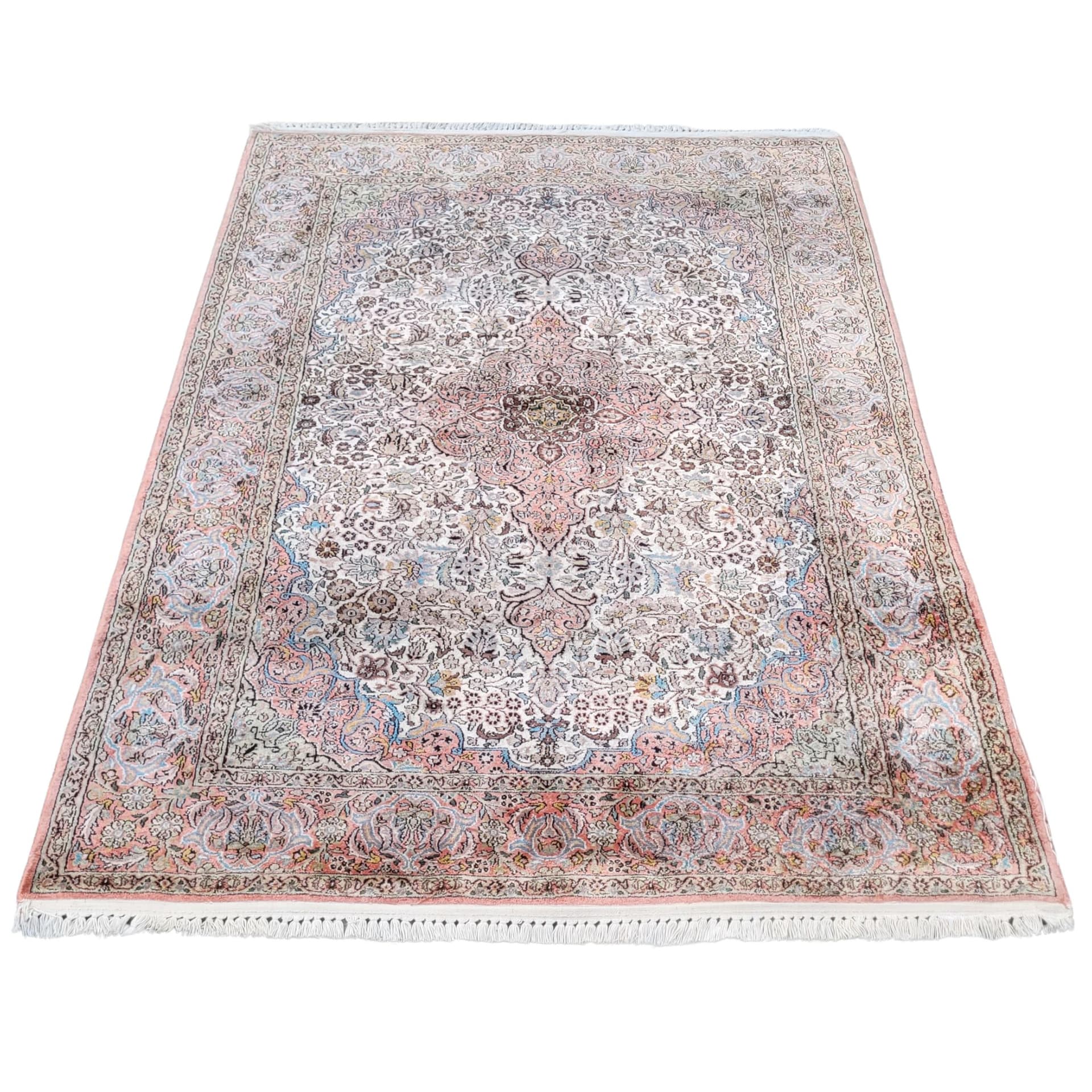 Dywan Indo Ghom, 200x125 cm, jedwab srebrny, bawełna, Indie - 130941