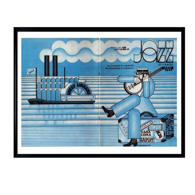 Plakat JAZZ 40x50 cm, niebieski, proj. A. Krajewski, Polska, lata 70. - WYMIARY