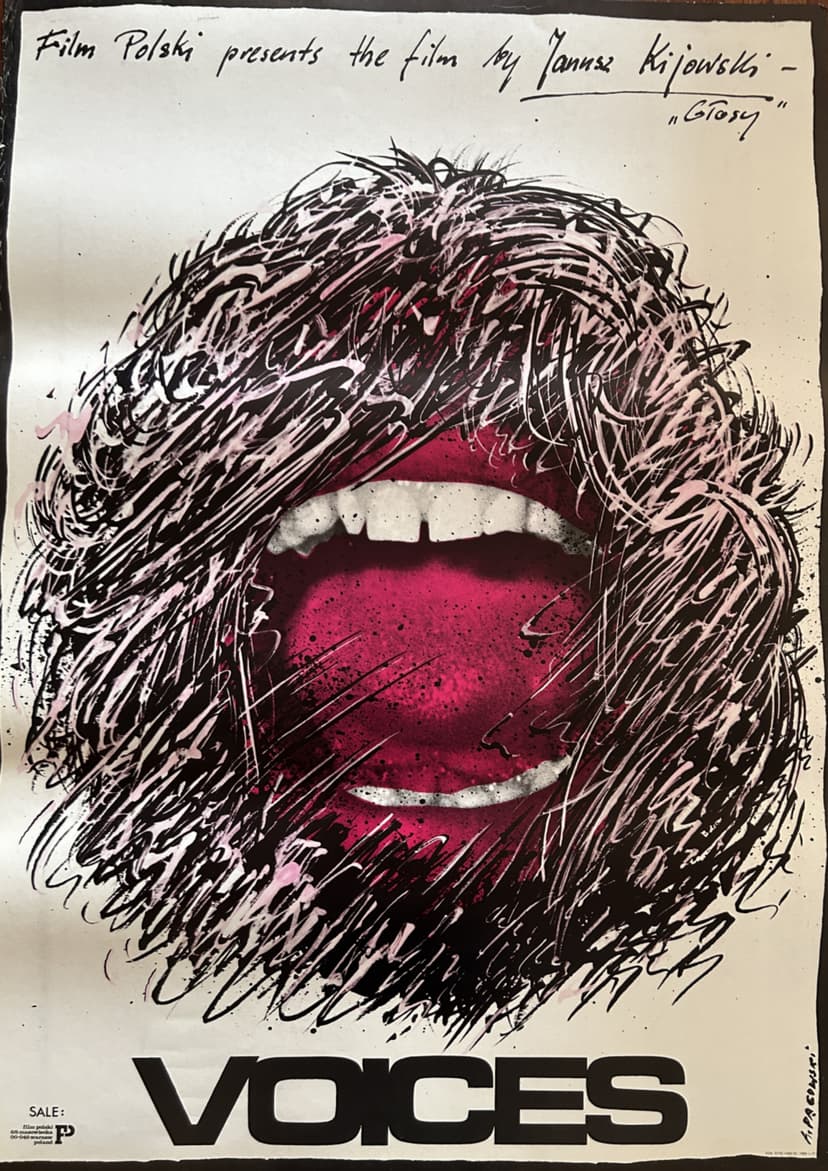 Plakat filmowy Głosy, 98x68 cm, różowy, aut. A. Pągowski, Polska, lata 80.