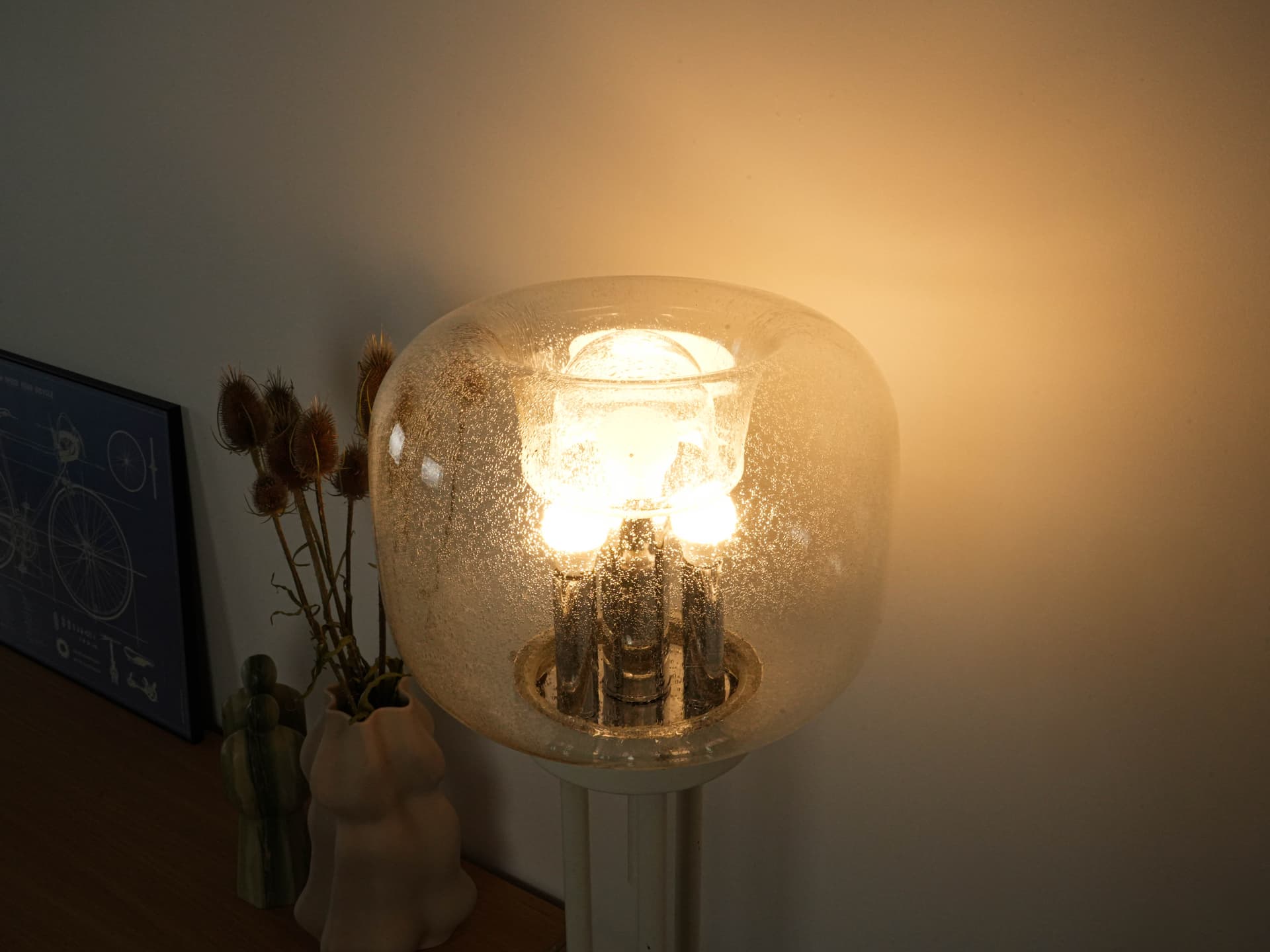 Floor lamp, clear Murano glass, white metal, Italy, 1970s. - 131091