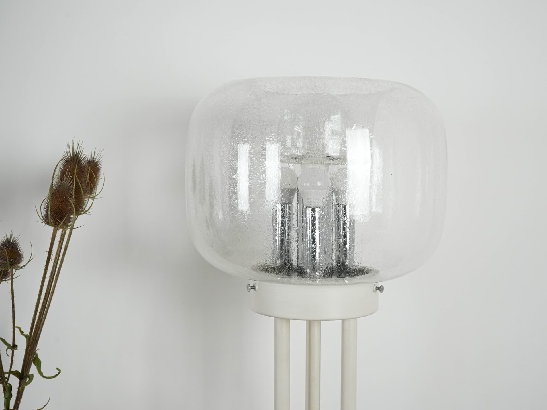 Floor lamp, clear Murano glass, white metal, Italy, 1970s. - 131088