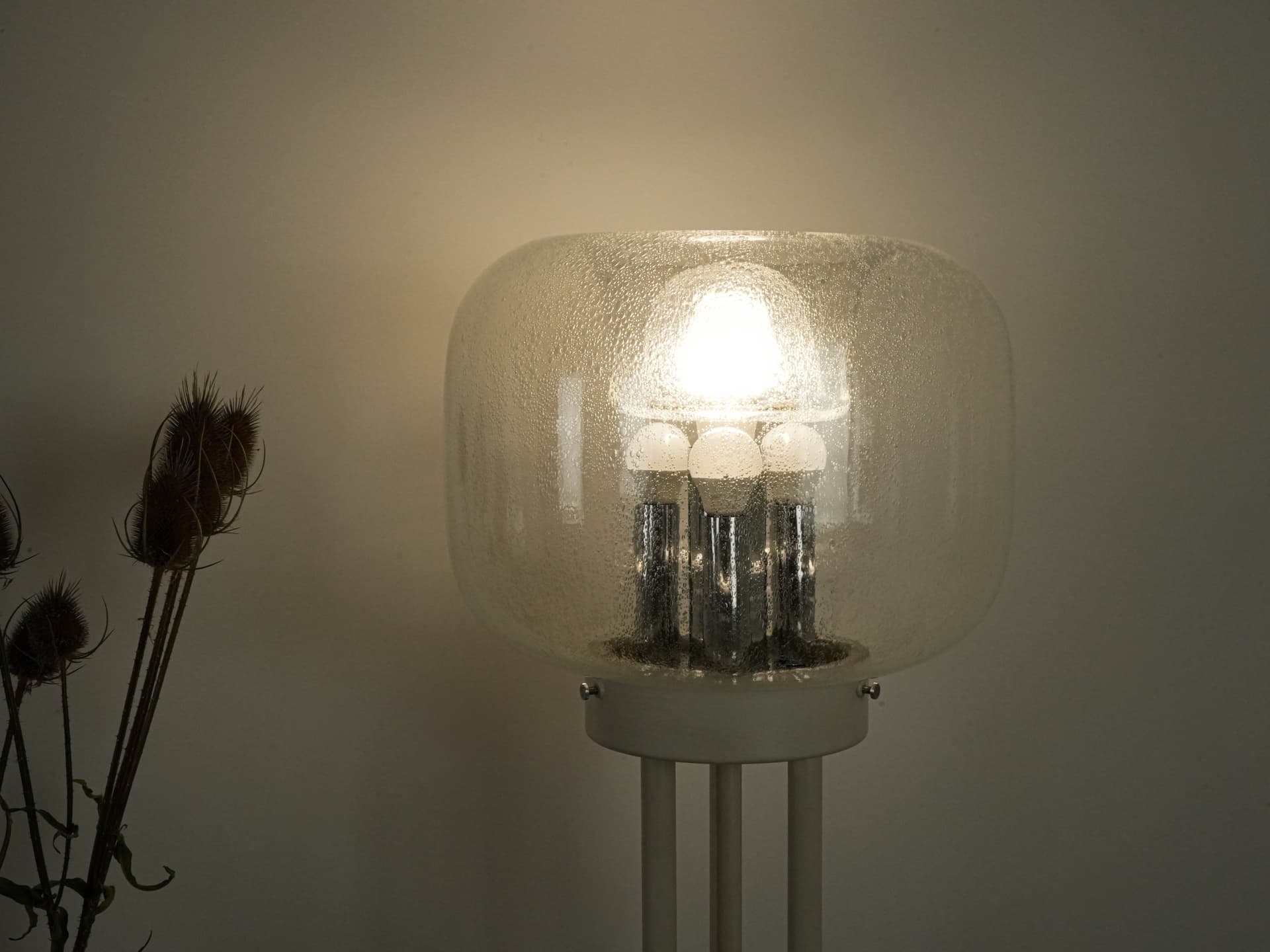 Floor lamp, clear Murano glass, white metal, Italy, 1970s. - 131090